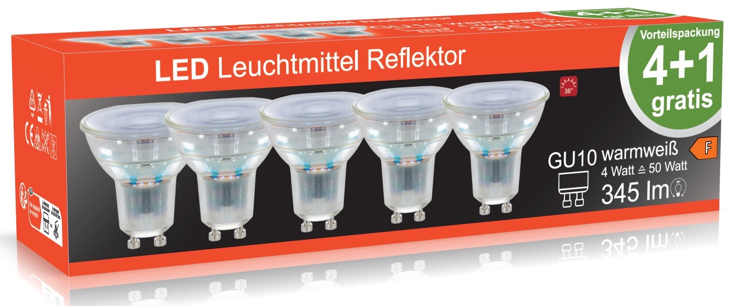 BLULAXA LED-SMD-Lampe, PAR16, EEK: F, GU10, 4 W, 345 lm, 2700 K, 5 Stück BLULAXA LED-SMD-Lampe, PAR16, EEK: F, GU10, 4 W, 345 lm, 2700 K, 5 Stück