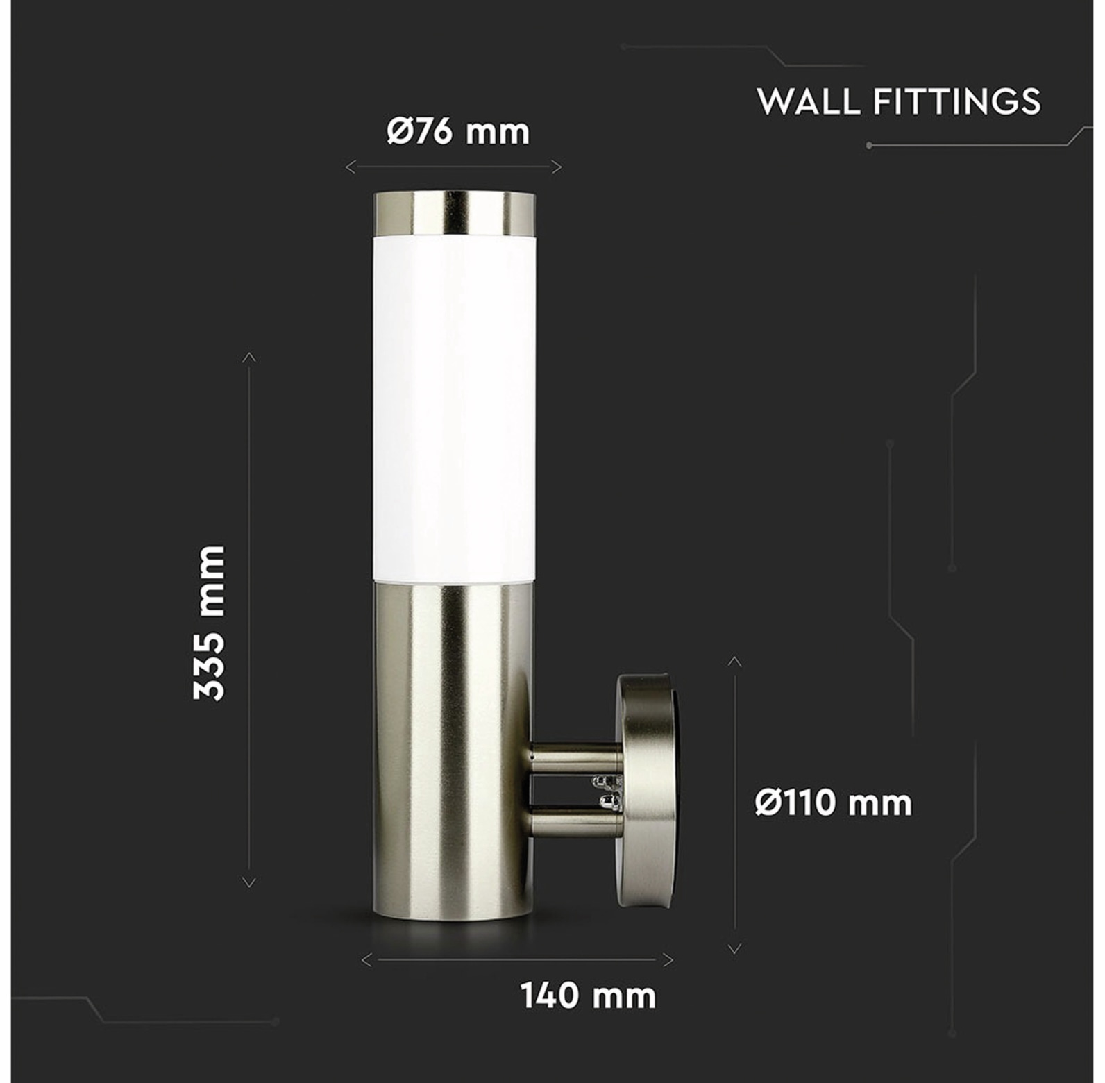V-TAC Wandleuchte VT-833, IP44, E27, Edelstahl, VT-8624 V-TAC Wandleuchte VT-833, IP44, E27, Edelstahl, VT-8624
