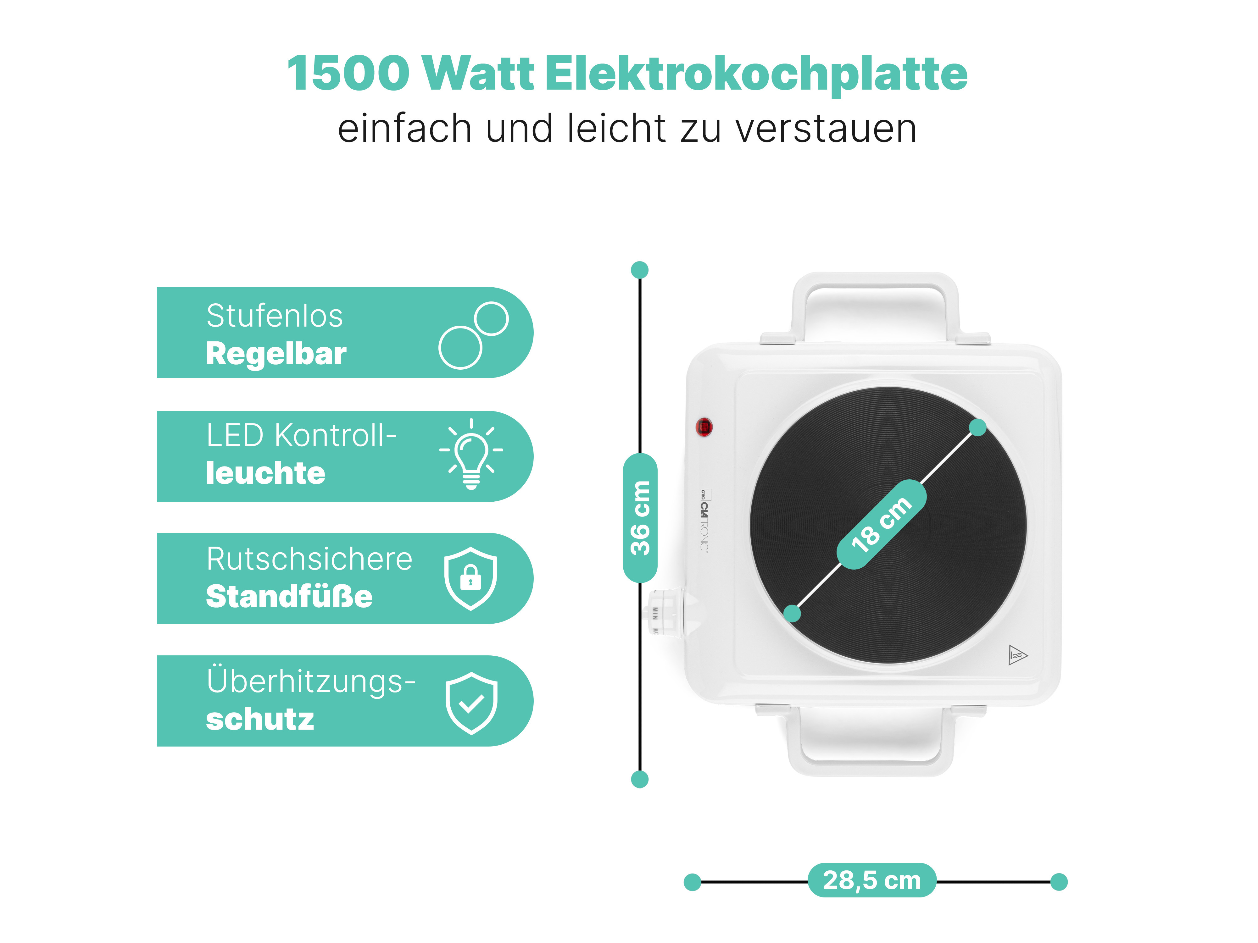CLATRONIC Einzelkochplatte EKP 3582, Ø 180 mm, 1500 W, weiß CLATRONIC Einzelkochplatte EKP 3582, Ø 180 mm, 1500 W, weiß