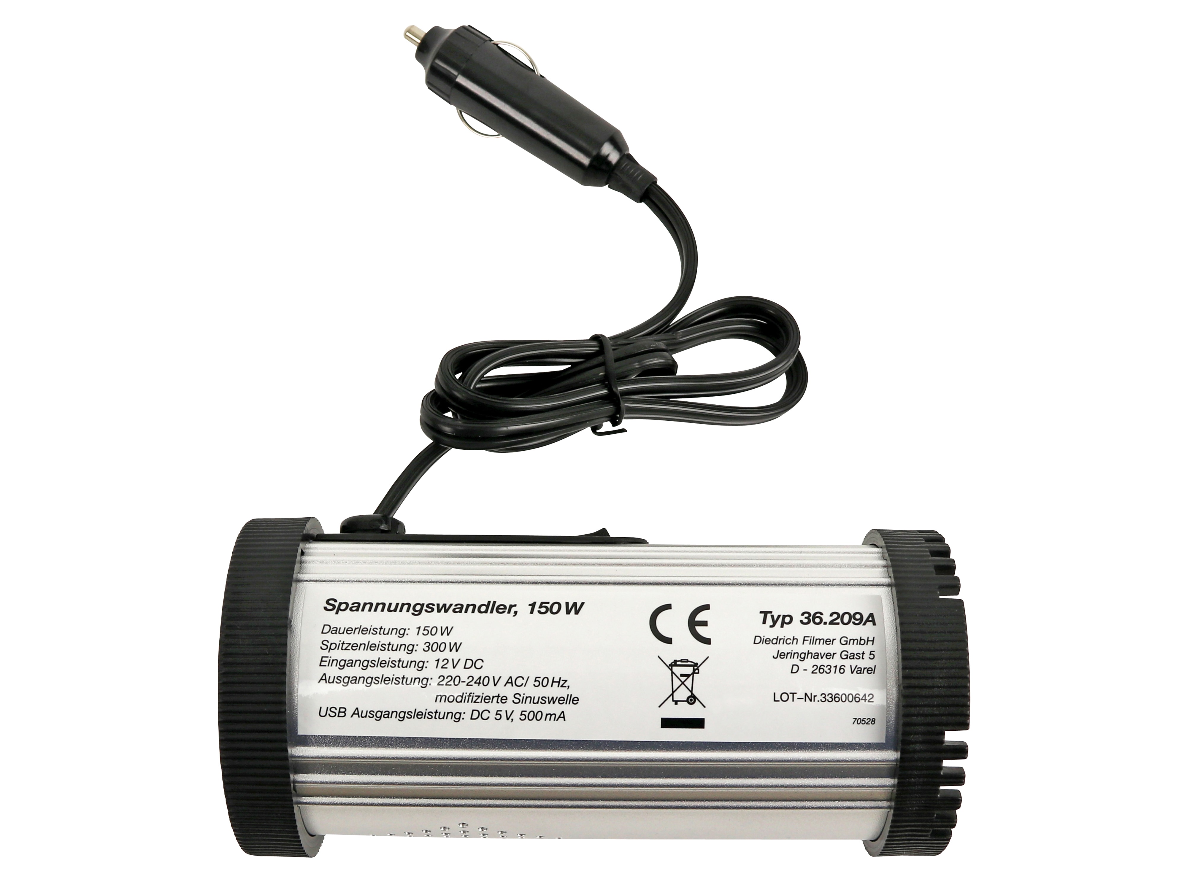 Filmer Wechselrichter 36.209, 12V-/230V~, 150W, USB Filmer Wechselrichter 36.209, 12V-/230V~, 150W, USB