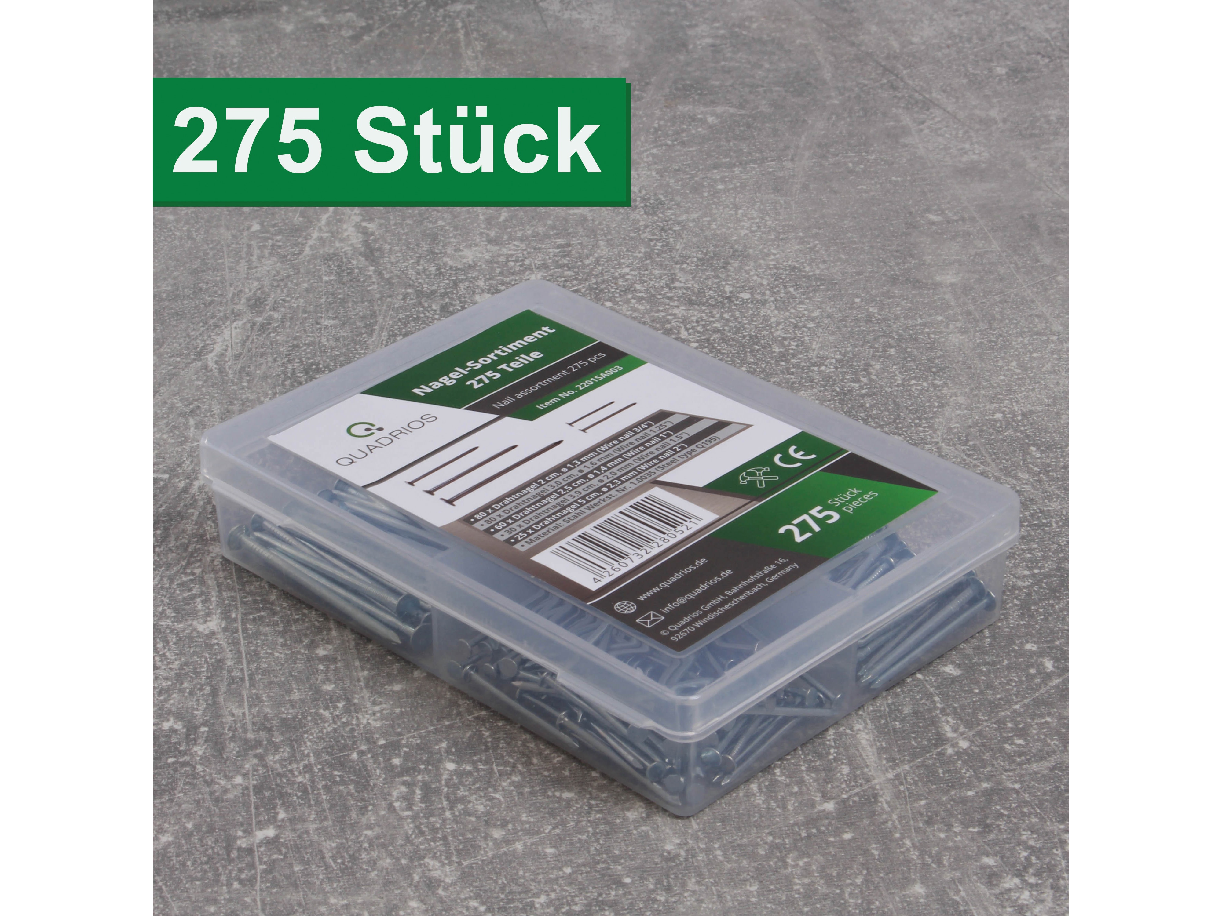 QUADRIOS Stahl-Nagel-Sortiment,2201SA003, 275Teile