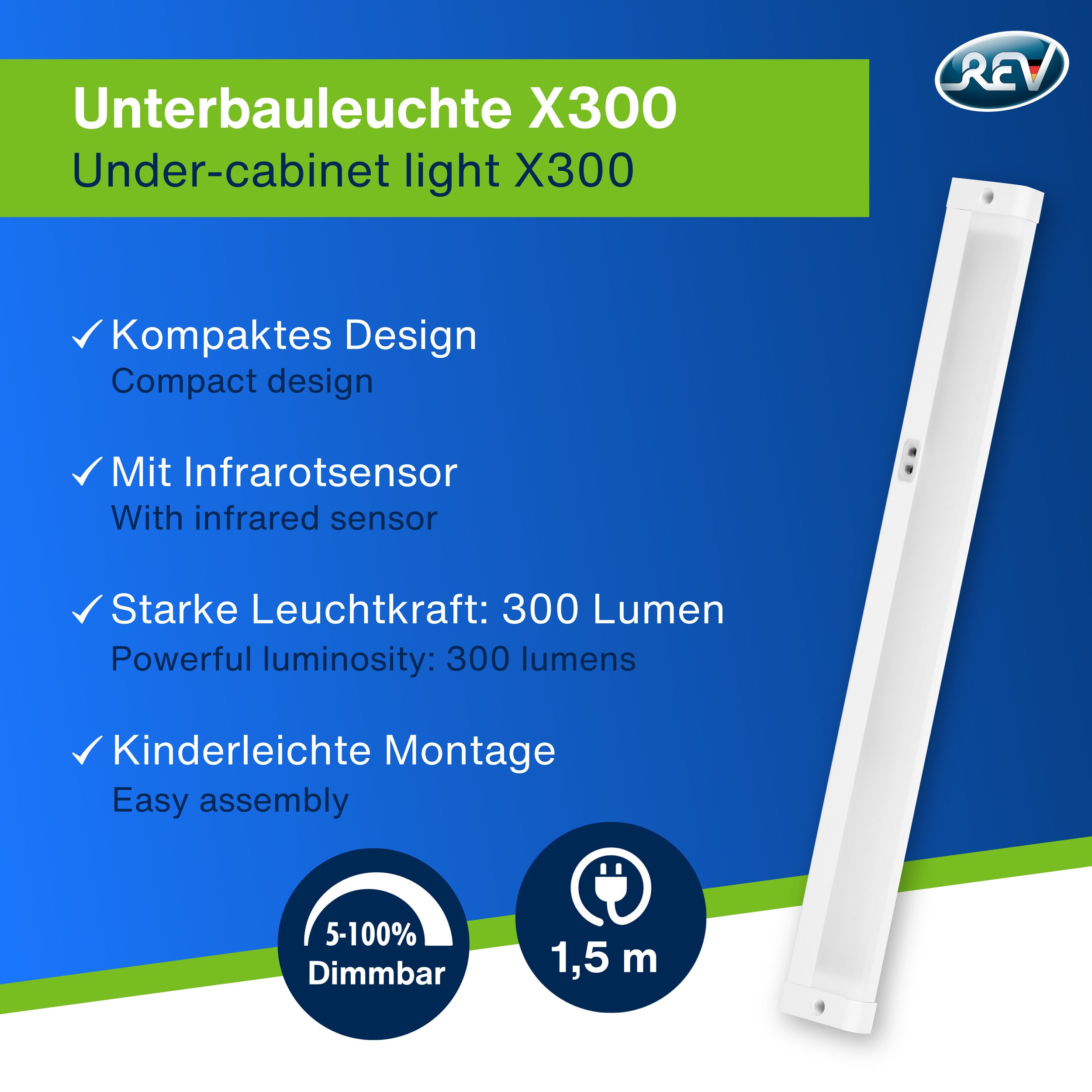 REV LED-Unterbauleuchte, 4W, 3000K, 300lm, warmweiß, IP20, 30 cm REV LED-Unterbauleuchte, 4W, 3000K, 300lm, warmweiß, IP20, 30 cm