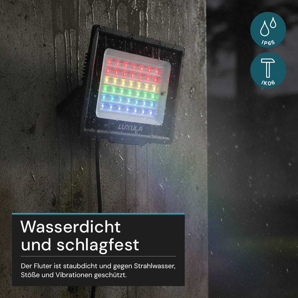 LUXULA RGB LED-Fluter LX400183, 50W, IP65, schwarz, mit Fernbedienung LUXULA RGB LED-Fluter LX400183, 50W, IP65, schwarz, mit Fernbedienung