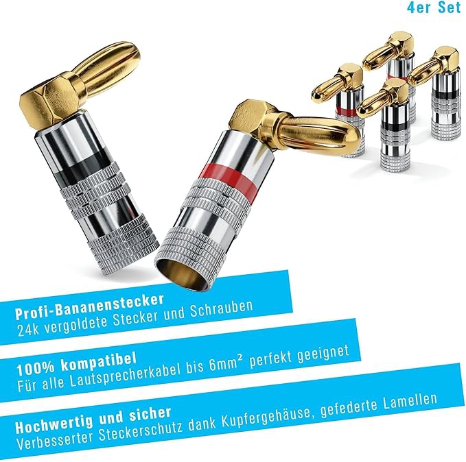 SONERO Bananenstecker S-SC090-04, gewinkelt 90° vergoldet 4er Set SONERO Bananenstecker S-SC090-04, gewinkelt 90° vergoldet 4er Set
