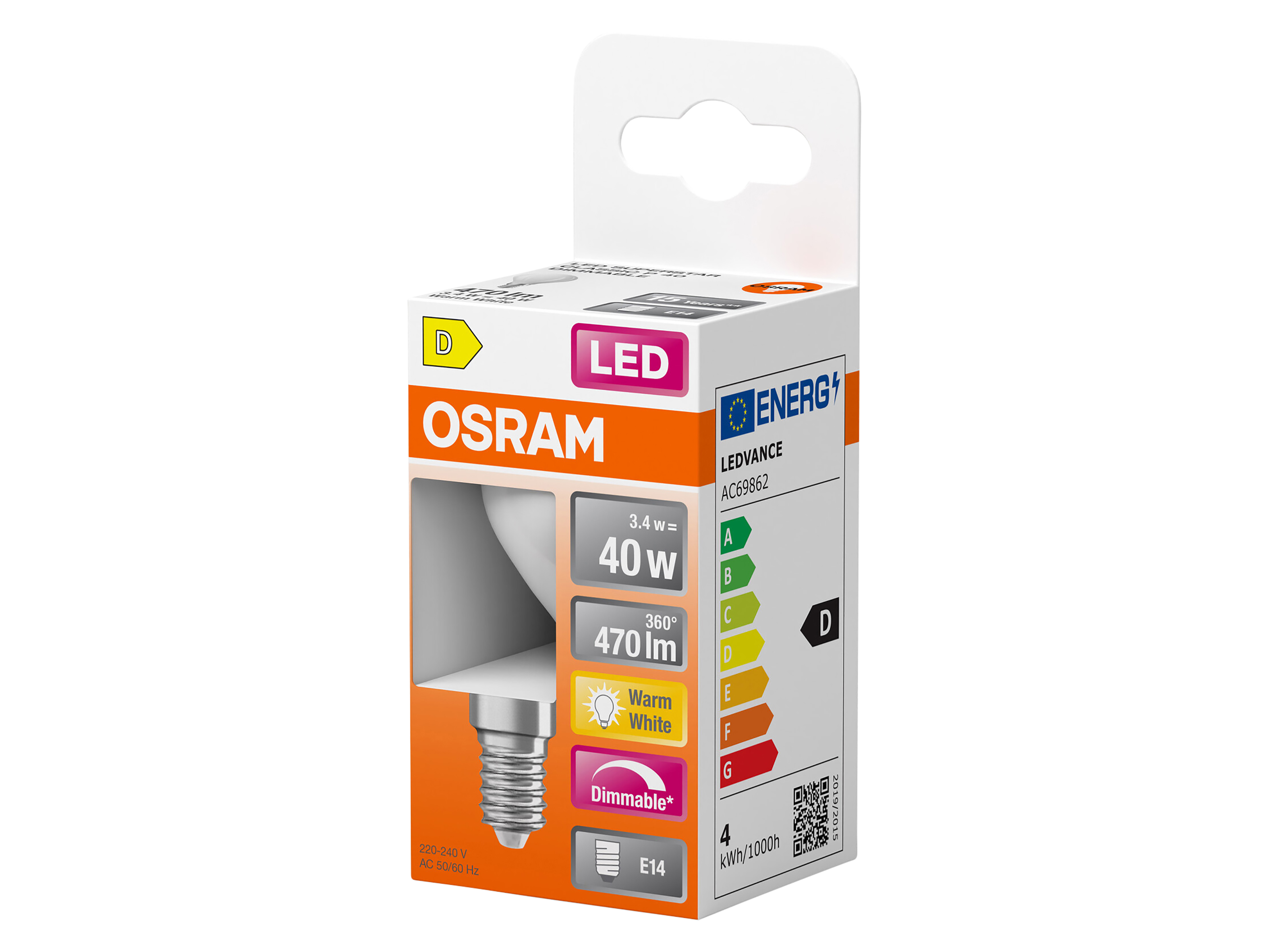 OSRAM LED-Lampe SUPERSTAR, dimmbar, E14, 3,4 W, 2700K, EEK: D, 470 lm, warmweiß OSRAM LED-Lampe SUPERSTAR, dimmbar, E14, 3,4 W, 2700 K, EEK: D, 470 lm, warmweiß