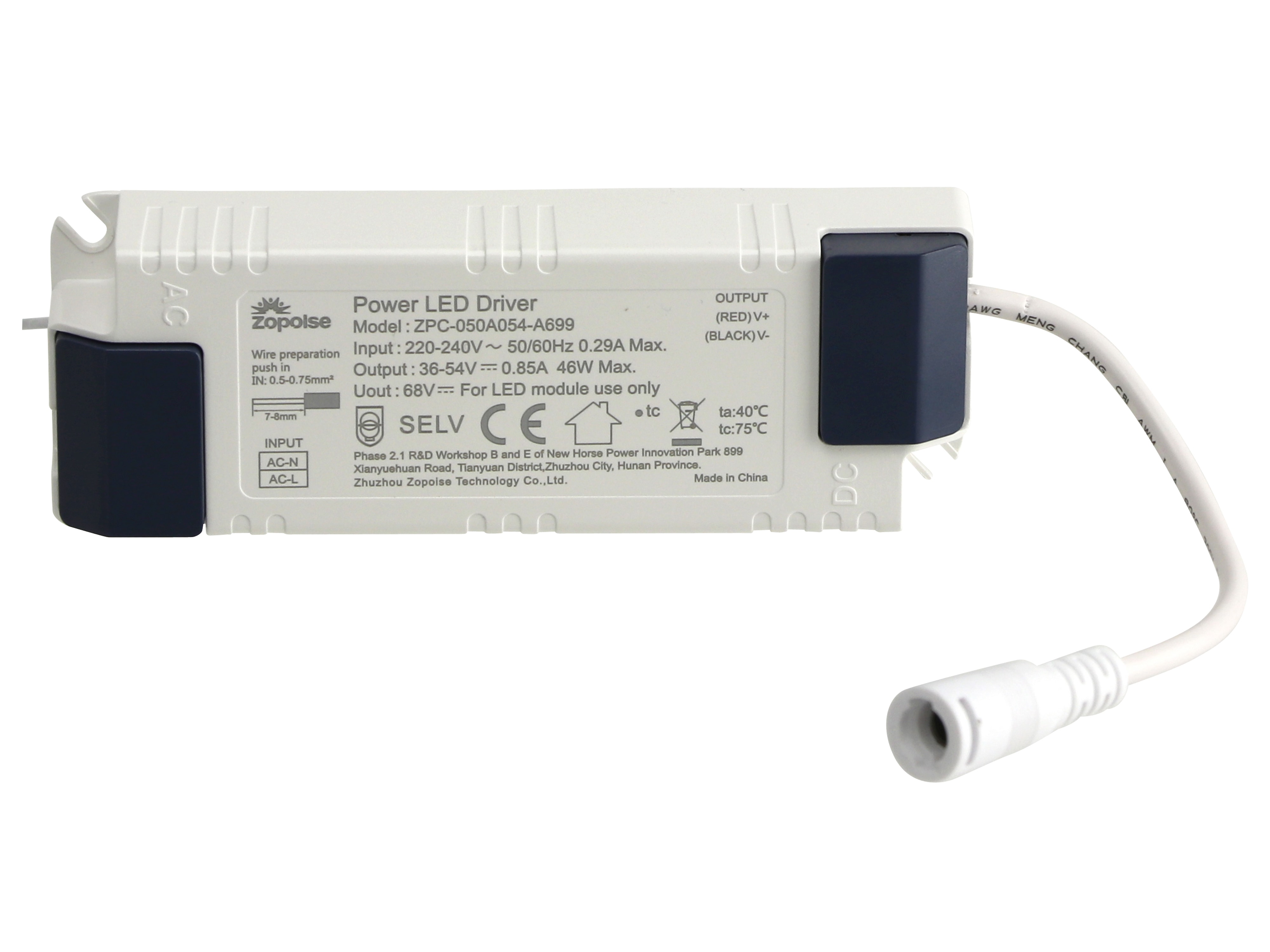 ZOPOISE LED-Schaltnetzteil ZPC-050A054-A699, 46 W ZOPOISE LED-Schaltnetzteil ZPC-050A054-A699, 46 W