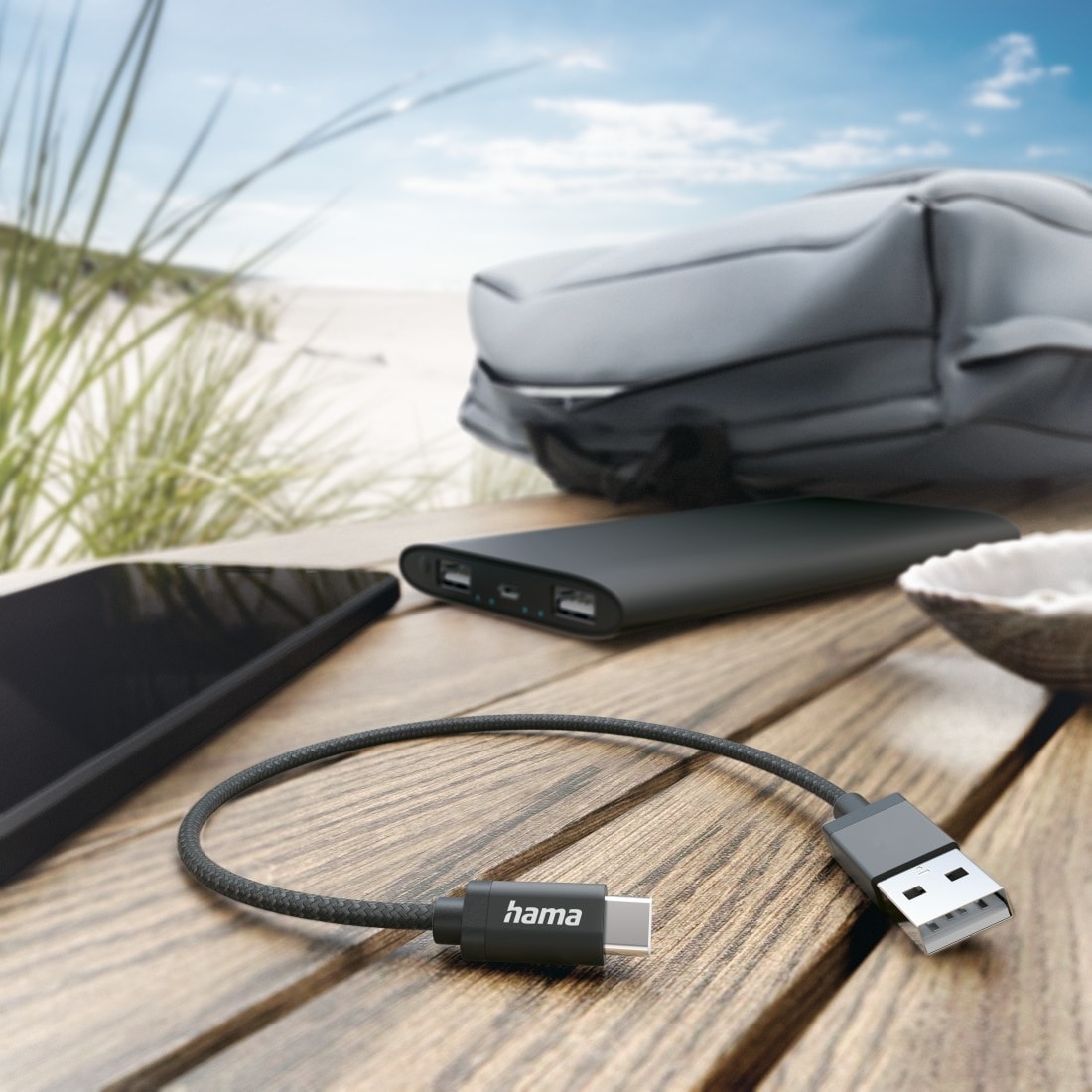 HAMA USB-Ladekabel USB-A - USB-C, 0,2 m, Nylon, Schwarz HAMA USB-Ladekabel USB-A - USB-C, 0,2 m, Nylon, Schwarz