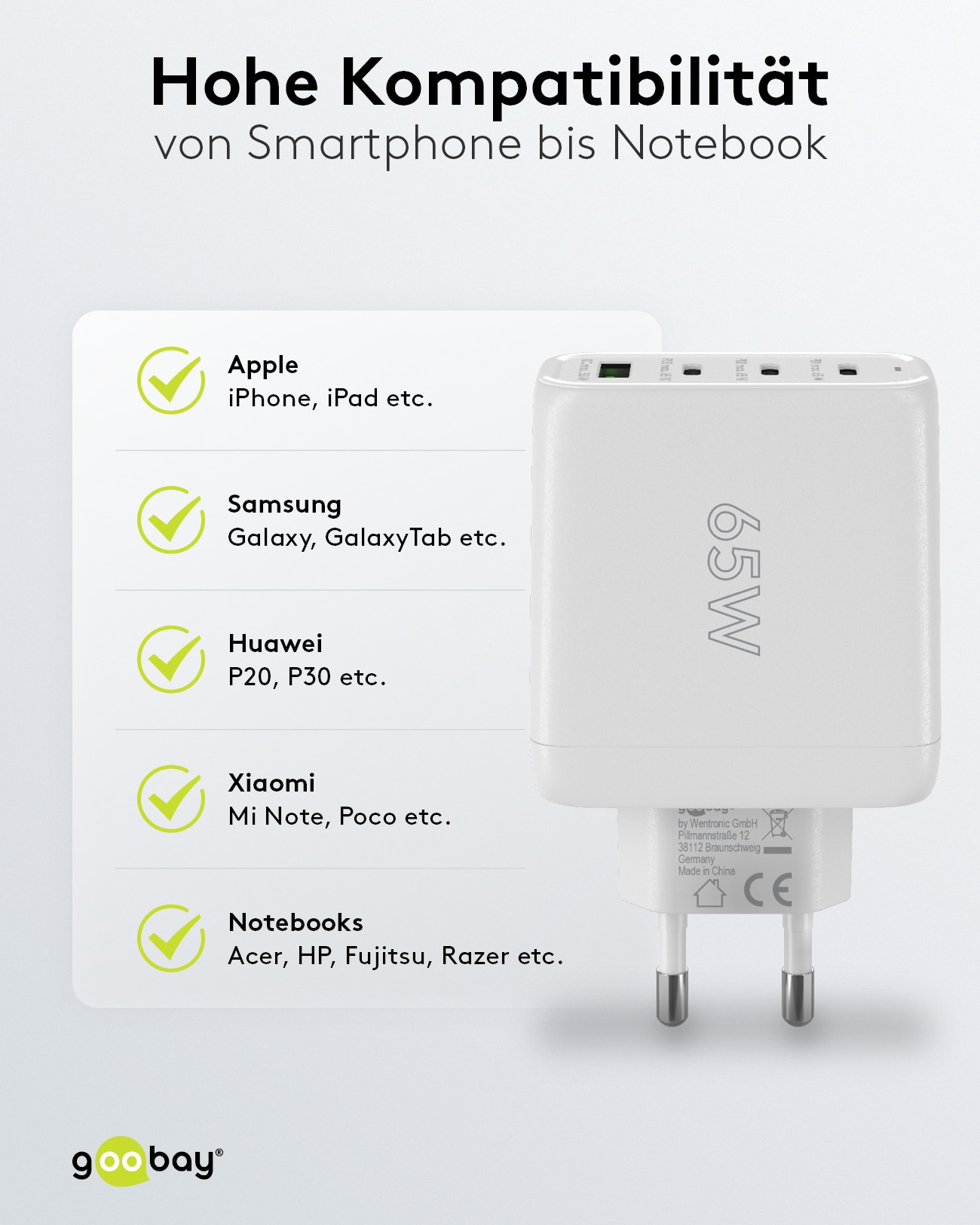 GOOBAY USB-Lader 64822, 68 W, 4-fach, 3x C PD, 1x A QC GaN GOOBAY USB-Lader 64822, 68 W, 4-fach, 3x C PD, 1x A QC GaN