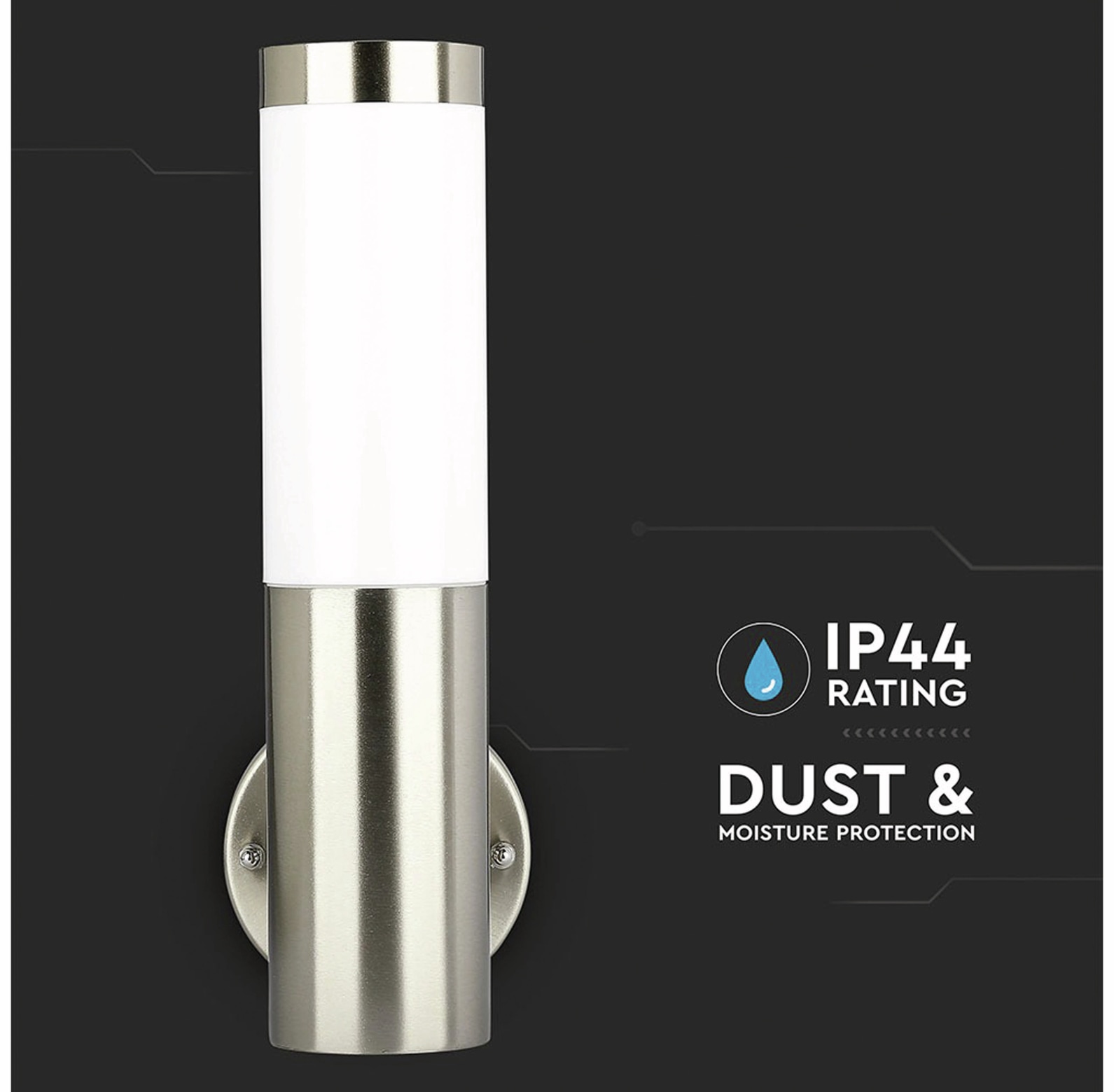 V-TAC Wandleuchte VT-833, IP44, E27, Edelstahl, VT-8624 V-TAC Wandleuchte VT-833, IP44, E27, Edelstahl, VT-8624
