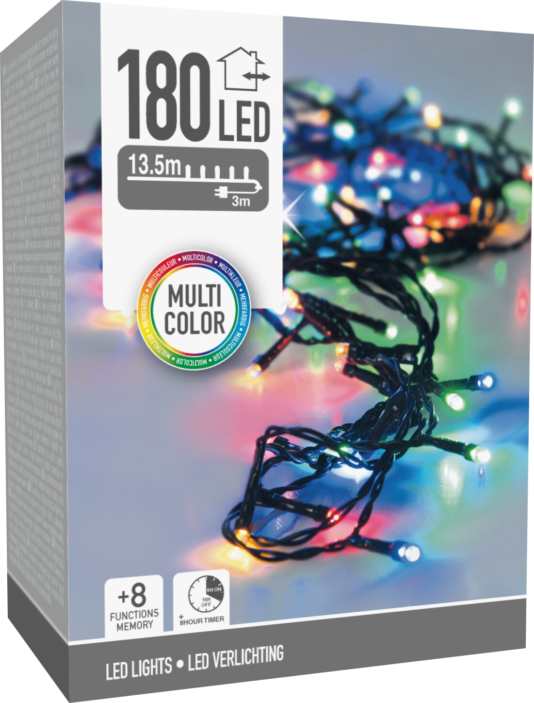 LED-Lichterkette bunt, 180 LEDs, Grünes Kabel, Innen/Außen, 16,5m, 8 Funk. KOOPMAN LED-Lichterkette bunt, 180 LEDs, Grünes Kabel, Innen/Außen, 16,5m, 8 Funk.
