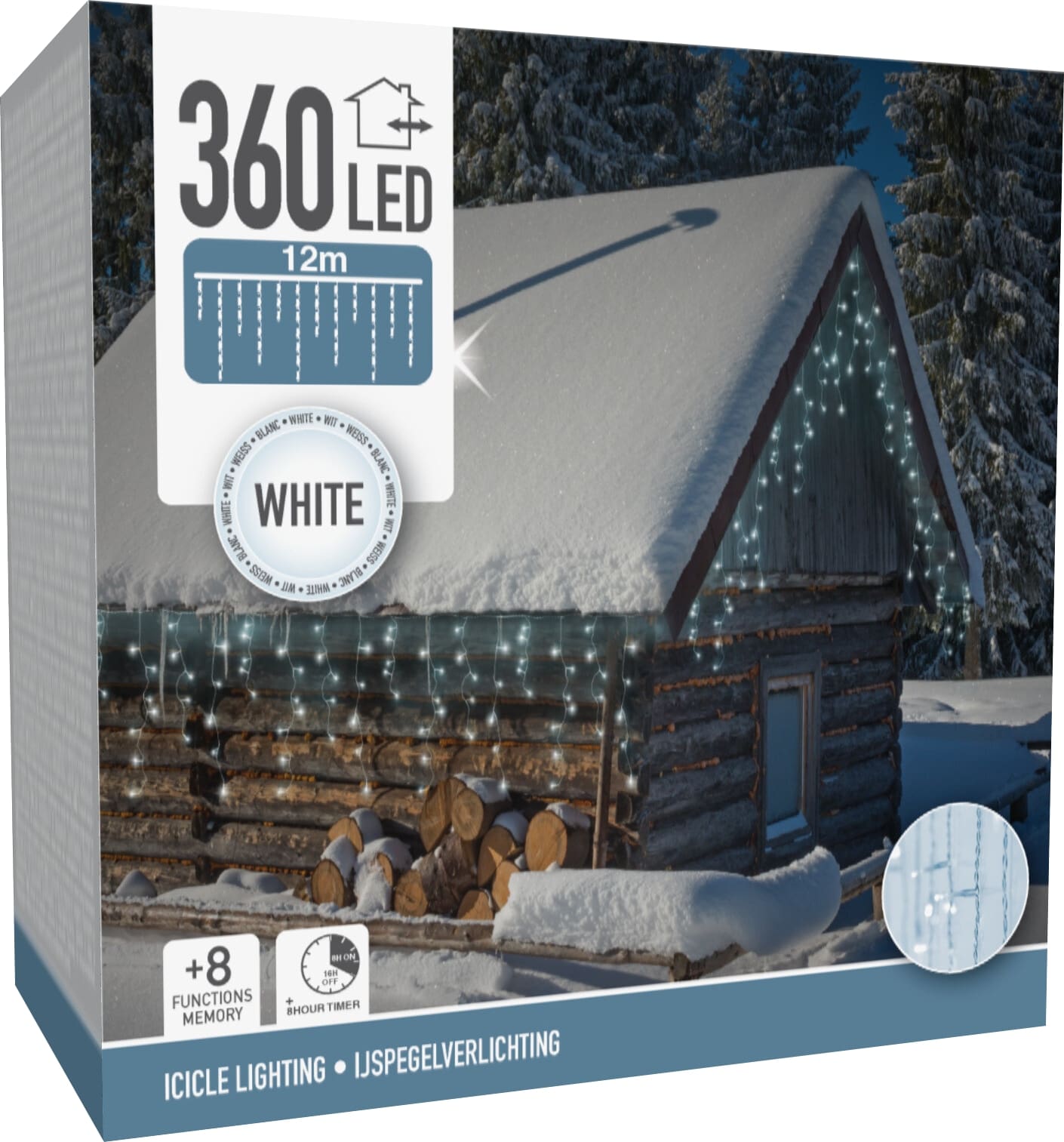 LED-Eiszapfenbeleuchtung kaltweiß, 360 LEDs, transparentes Kabel, Innen/Außen, 15m KOOPMAN LED-Eiszapfenbeleuchtung kaltweiß, 360 LEDs, transparentes Kabel, Innen/Außen, 15m