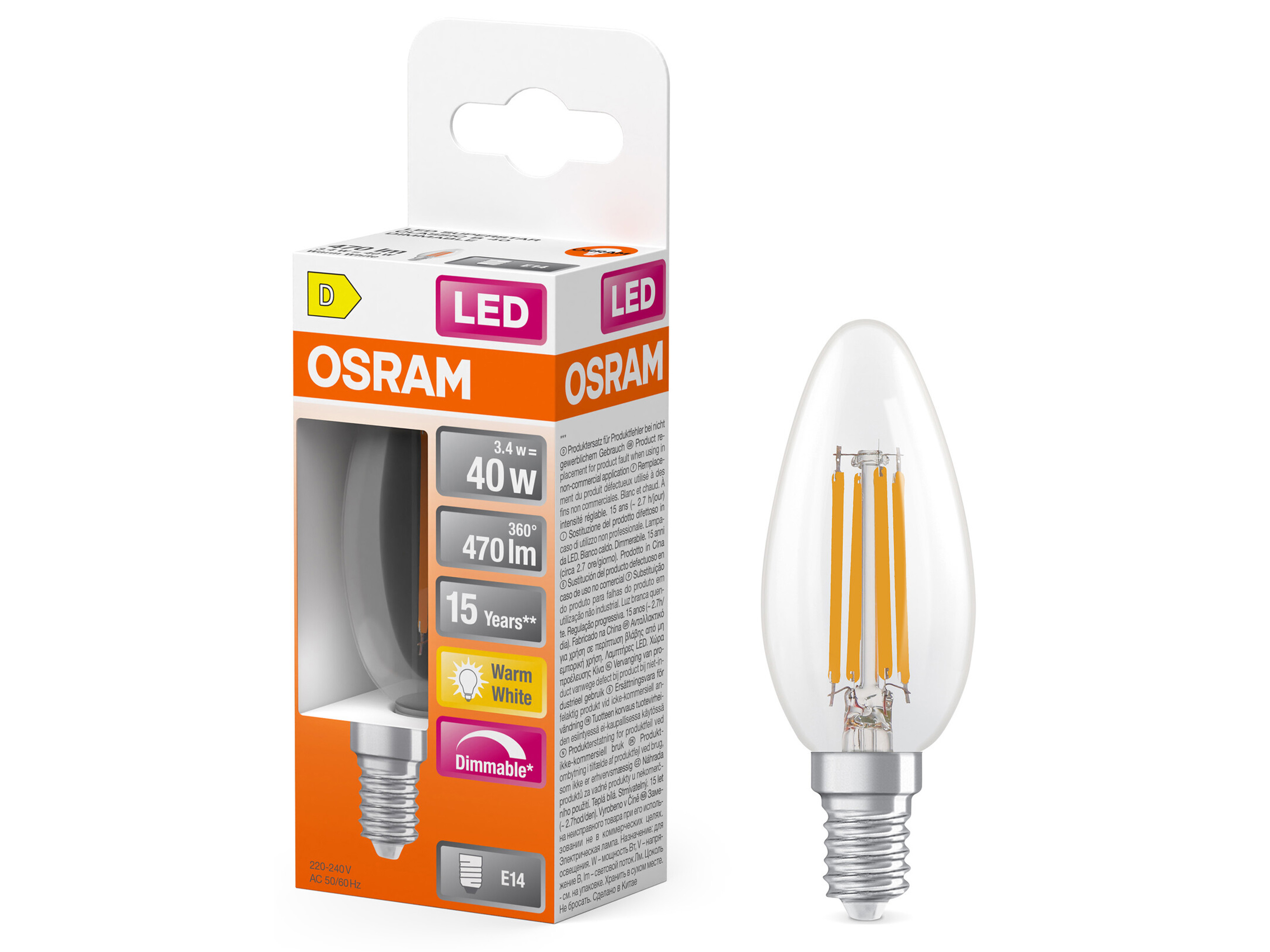 OSRAM LED-Lampe SUPERSTAR, dimmbar, E14, 3,4 W, 2700 K, warmweiß EEK: D, 470 lm OSRAM LED-Lampe SUPERSTAR, dimmbar, E14, 3,4 W, 2700 K, EEK: D, 470 lm, warmweiß