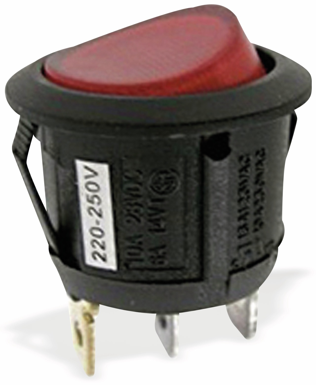 Wippensch. 1xE/A 250V 10A rt bel., Ø 20,2 mm Wippensch. 1xE/A 250V 10A rt bel., Ø 20,2 mm