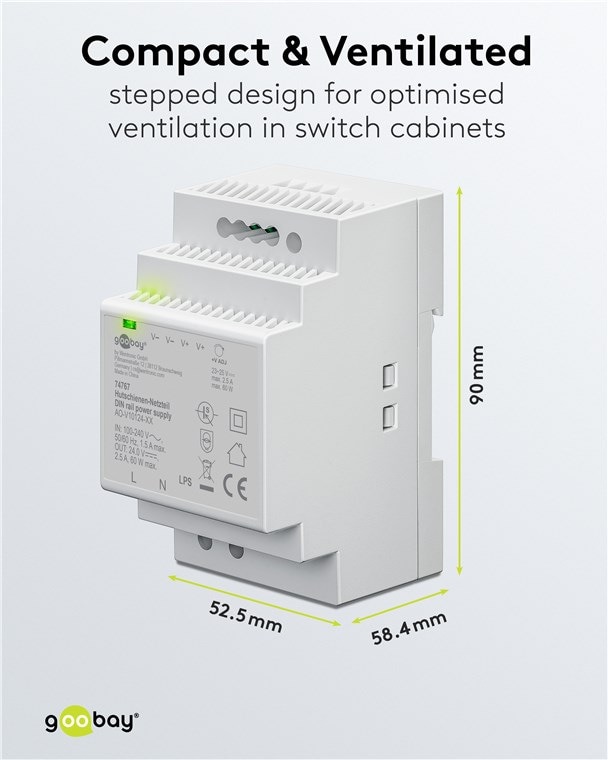 GOOBAY Hutschienen-Netzteil 74767, 24 V, 2,5 A, 60 W GOOBAY Hutschienen-Netzteil 74767, 24 V, 2,5 A, 60 W