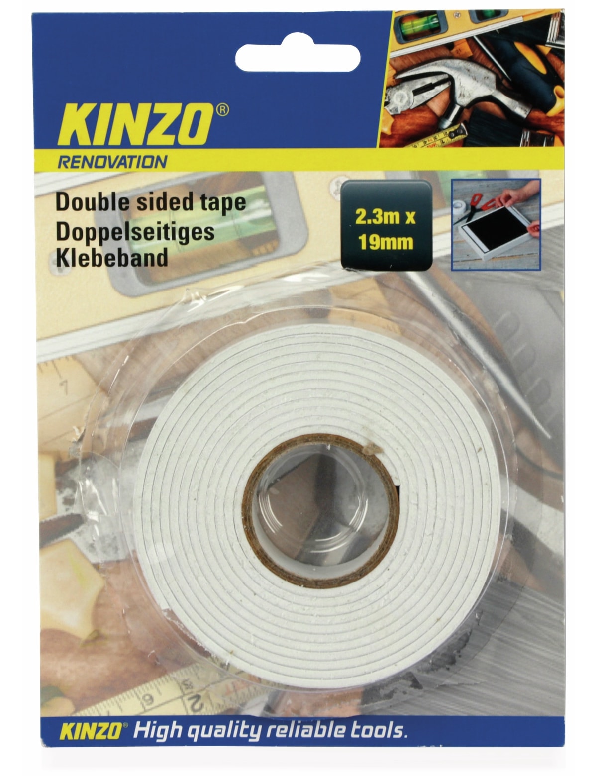 KINZO Doppelseitiges Schaumstoffklebeband, 19x2300 mm KINZO Doppelseitiges Schaumstoffklebeband, 19x2300 mm