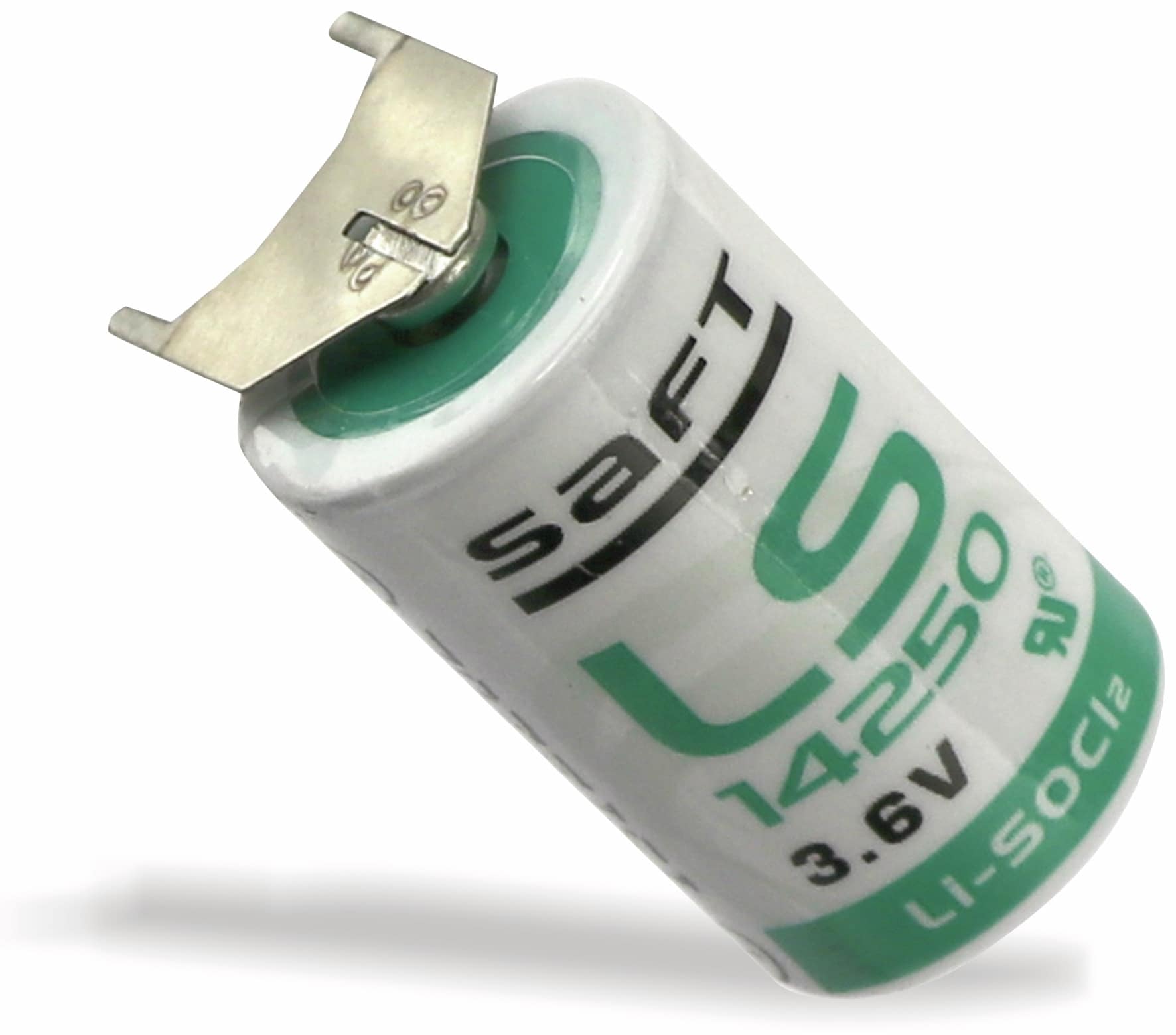 SAFT Lithium-Batterie LS 14250-3PF, 1/2 AA, 2/1 Print ++/-, 3,6 V-, 1200 mAh SAFT Lithium-Batterie LS 14250-3PF, 1/2 AA, 2/1 Print ++/-, 3,6 V-, 1200 mAh