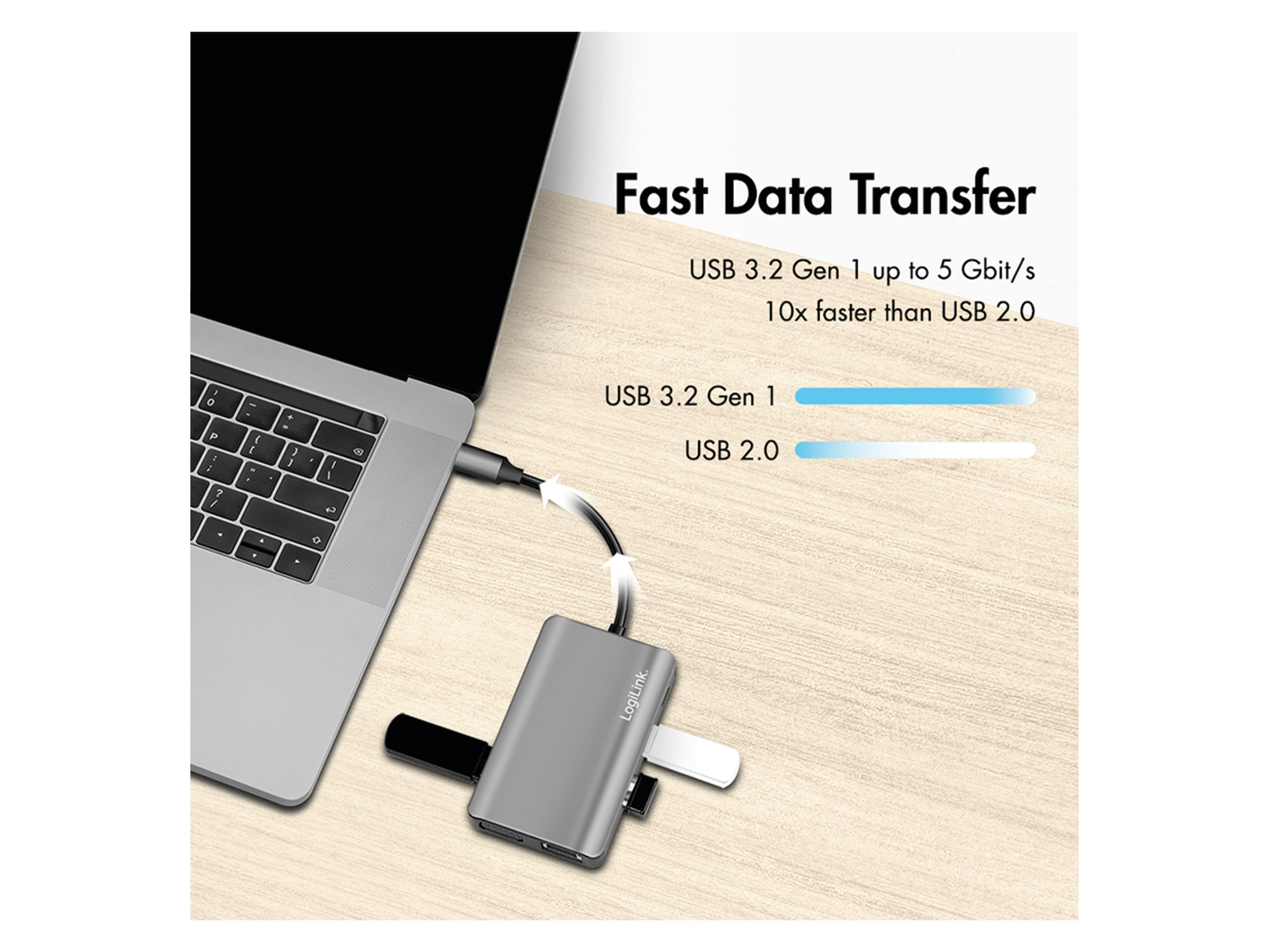 LOGILINK USB 3.2 Dockingstation UA0410, Gen1, 7-Port, USB-C PD, Anthrazit LOGILINK USB 3.2 Dockingstation UA0410, Gen1, 7-Port, USB-C PD, Anthrazit