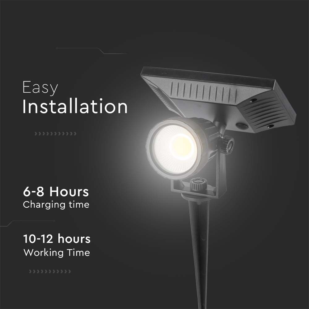 V-TAC Solar LED-Gartenleuchte VT-952, 2 W, 4000 K, IP65, schwarz V-TAC Solar LED-Gartenleuchte VT-952, 2 W, 4000 K, IP65, schwarz