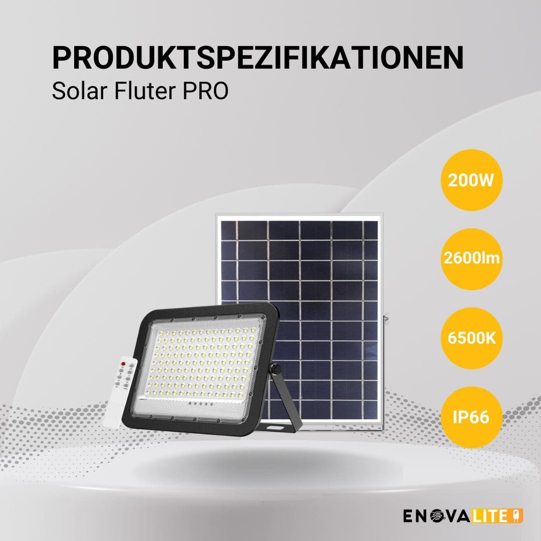 ENOVALITE Solar LED-Fluter, mit Akku, 200 W, 2600 lm, 6500 K ENOVALITE Solar LED-Fluter, mit Akku, 200 W, 2600 lm, 6500 K
