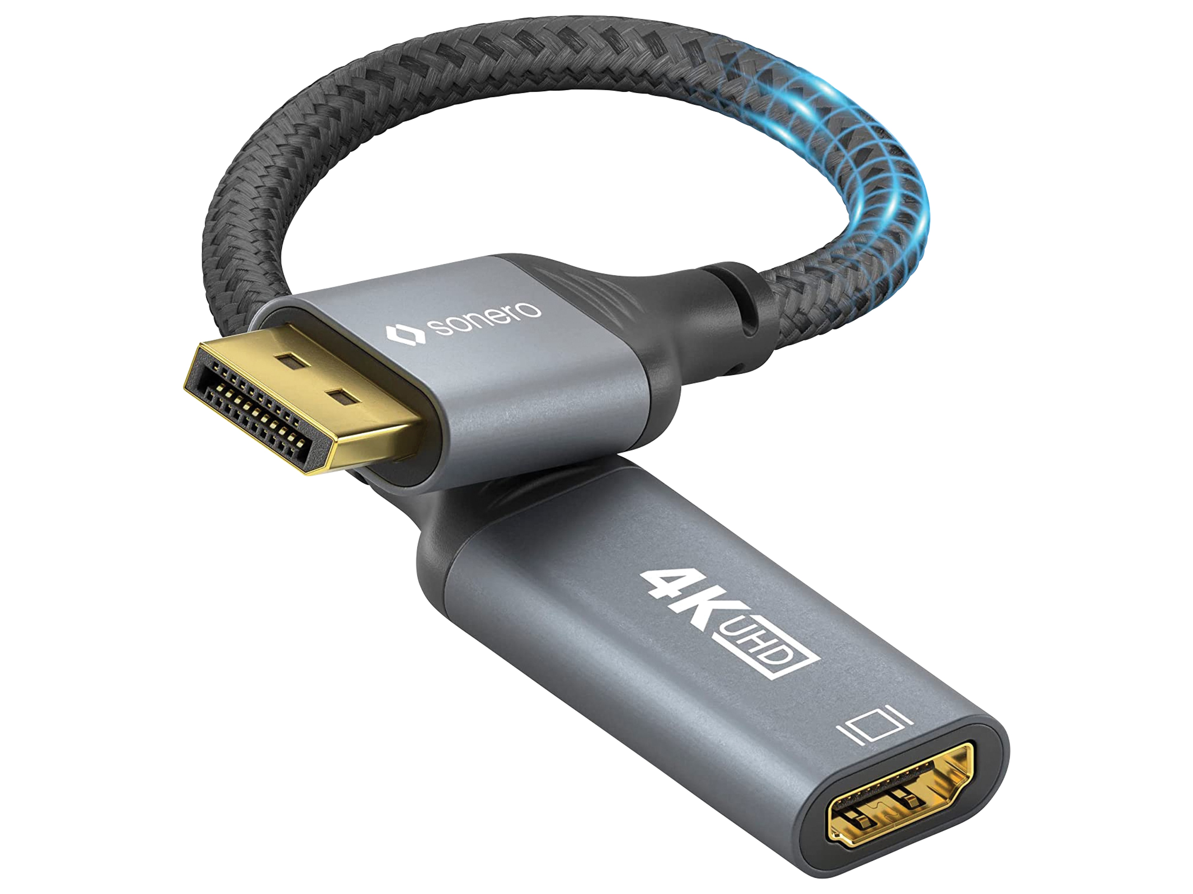 SONERO DisplayPort-Adapterkabel, DP auf HDMI, 4K60, grau/schwarz, 10 cm SONERO DisplayPort-Adapterkabel, DP auf HDMI, 4K60, grau/schwarz, 10 cm
