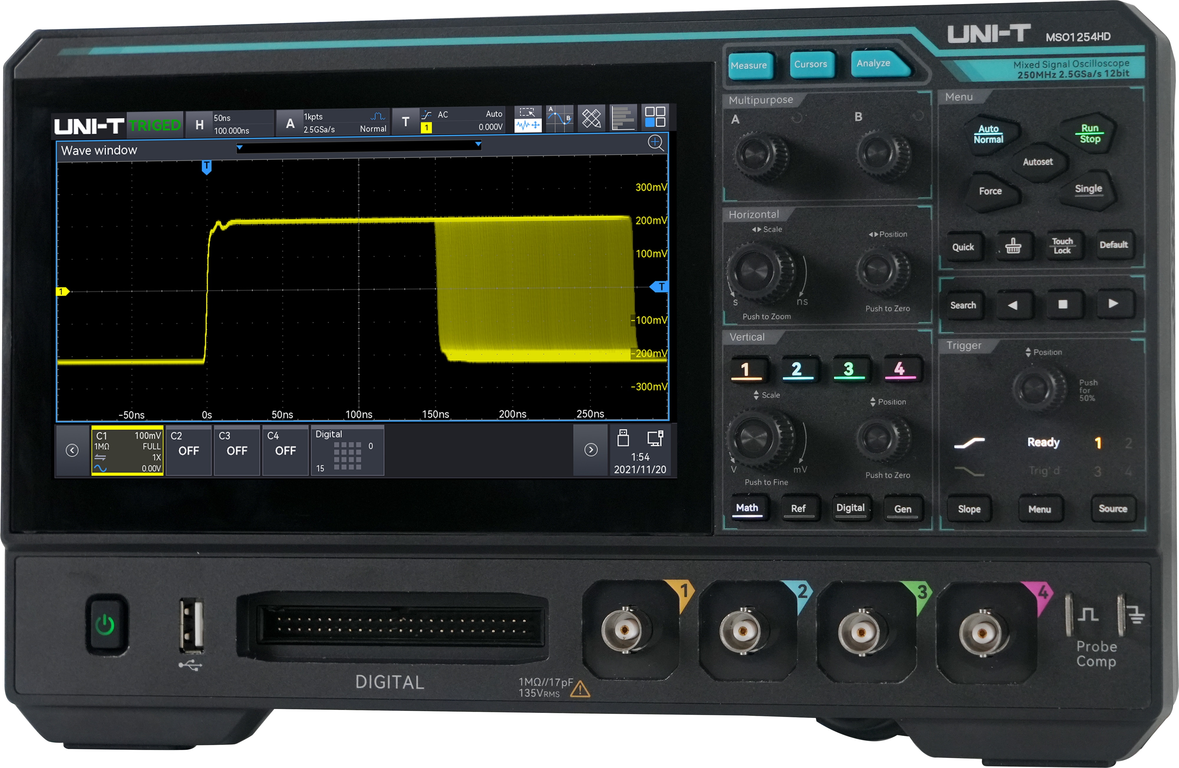 UNI-T Oszilloskop MSO1254HD, 4+16 Kanäle, 2,5 GS/s, 250 MHz UNI-T Oszilloskop MSO1254HD, 4+16 Kanäle, 2,5 GS/s, 250 MHz