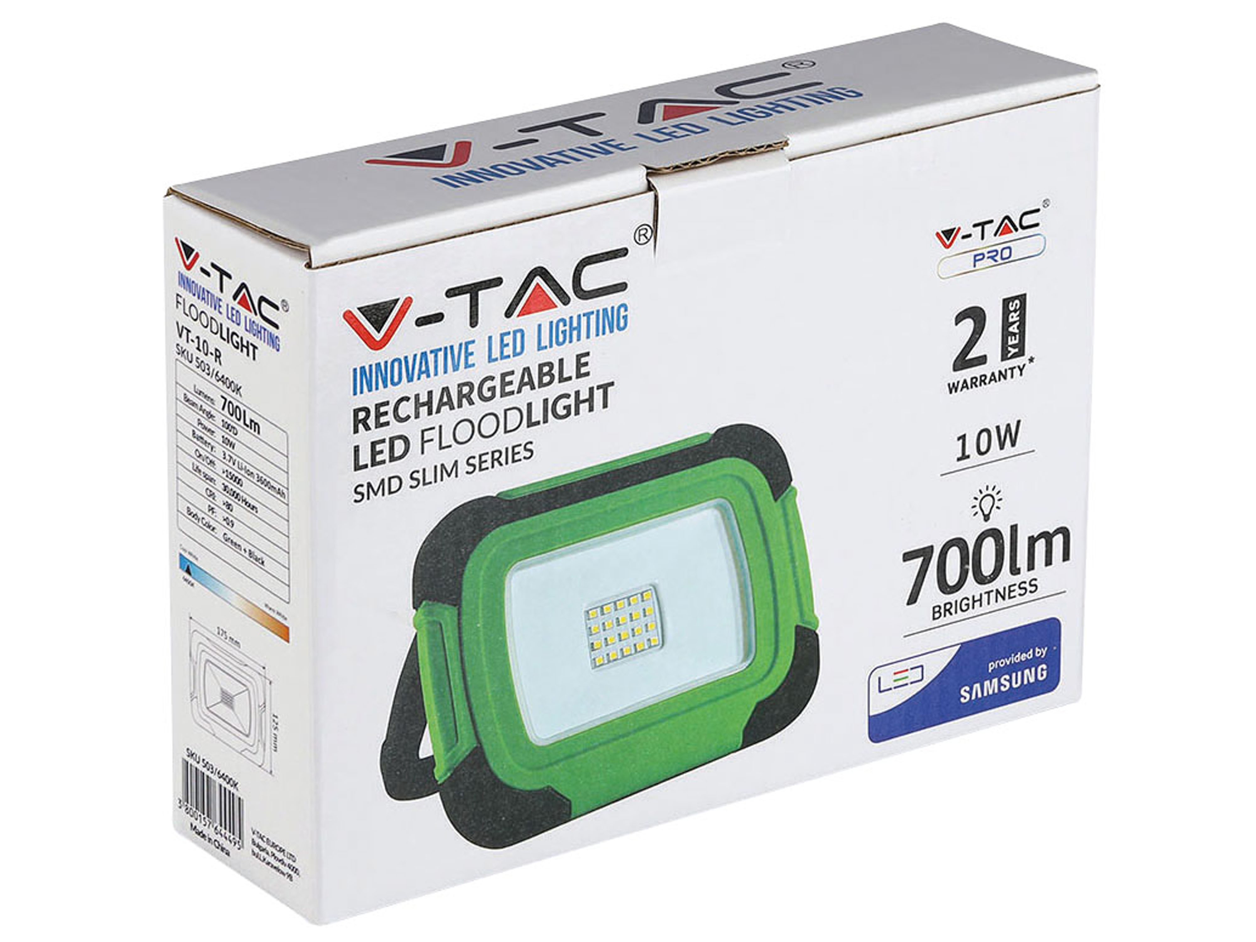 V-TAC LED-Fluter VT-10-R, 10 W, 4000 K 700 lm, Akkubetrieb, grün/schwarz V-TAC LED-Fluter VT-10-R, 10 W, 4000 K 700 lm, Akkubetrieb, grün/schwarz