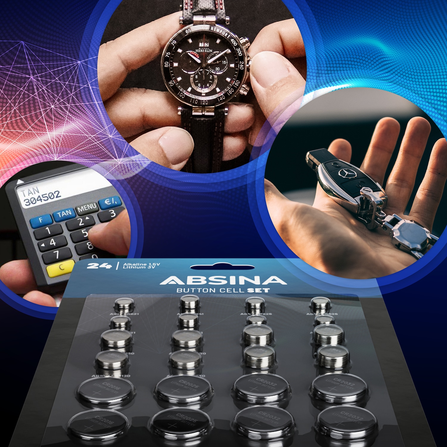 ABSINA Knopfzellen-Set, 24-teilig ABSINA Knopfzellen-Set, 24-teilig