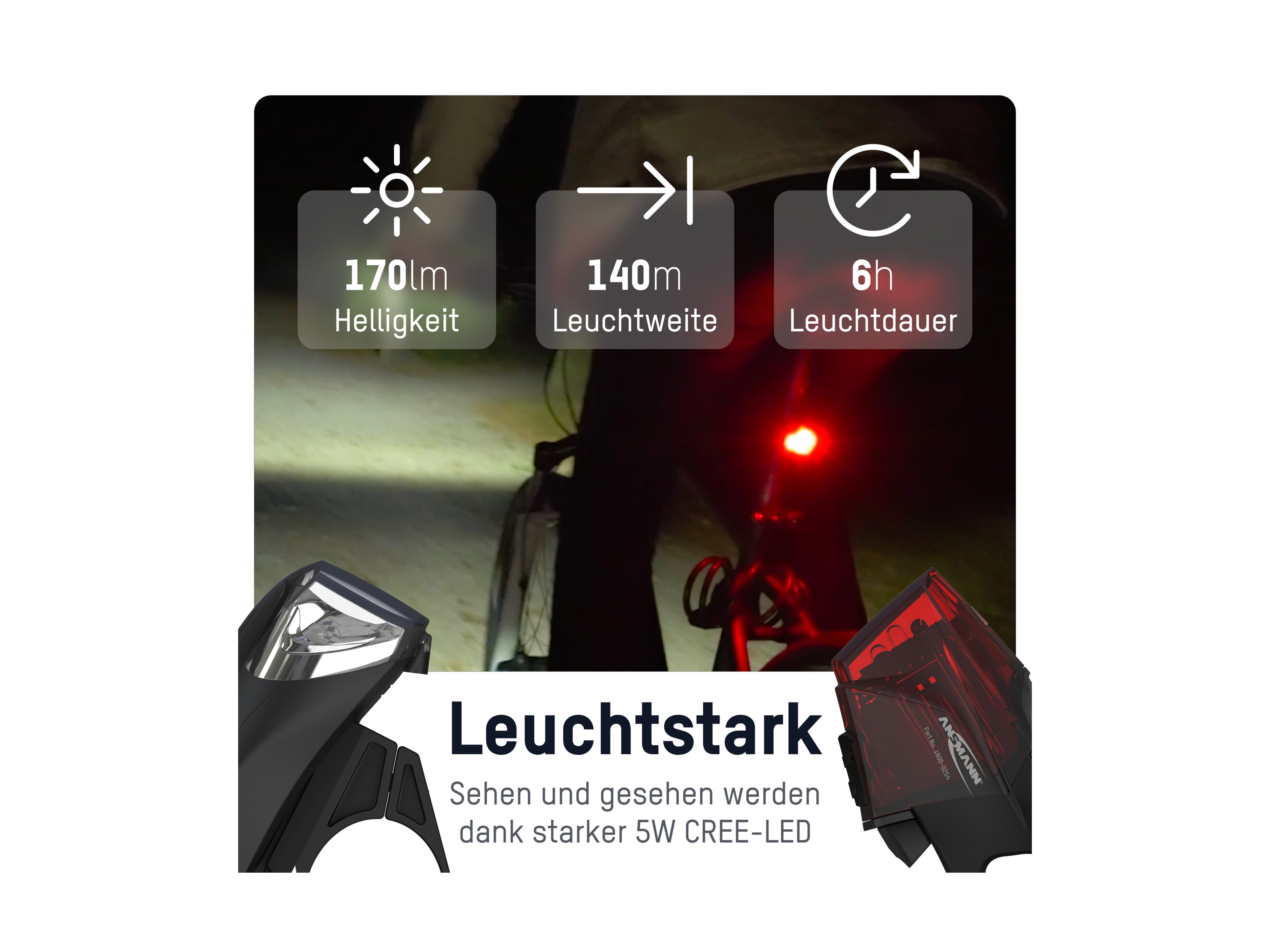 ANSMANN LED-Fahrrad-Beleuchtungs-Set, 1600-0254 ANSMANN LED-Fahrrad-Beleuchtungs-Set, 1600-0254