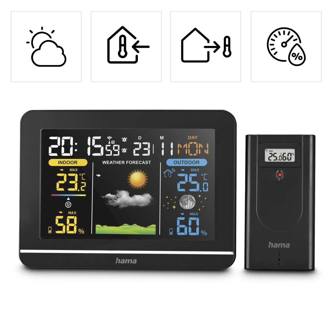 HAMA Digitale Wetterstation Usedom Schwarz, AC, Farbdisplay HAMA Digitale Wetterstation Usedom Schwarz, AC, Farbdisplay