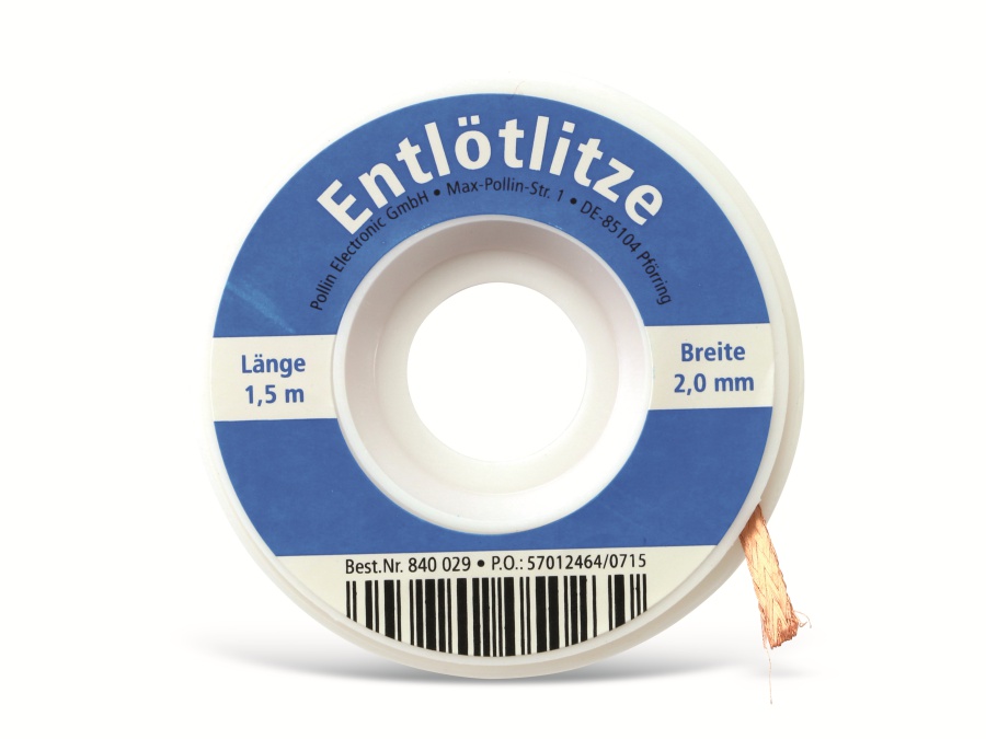 Entlötlitze, 2,0 mm, 1,5 m Entlötlitze, 2,0 mm, 1,5 m