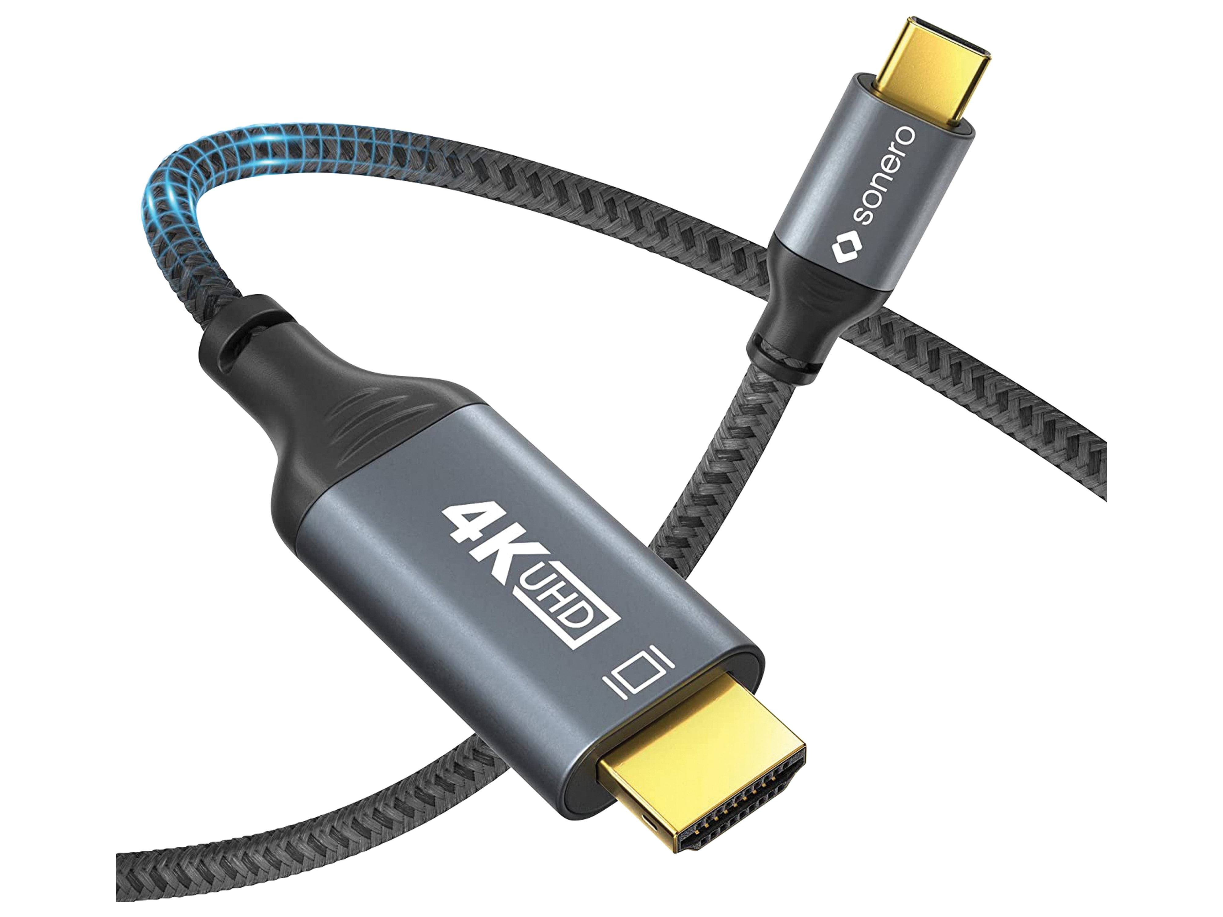SONERO USB-C/HDMI-Kabel, 4K60, 18Gbps, Stecker/Stecker, grau/schwarz, 1 m SONERO USB-C/HDMI-Kabel, 4K60, 18Gbps, Stecker/Stecker, grau/schwarz, 1 m