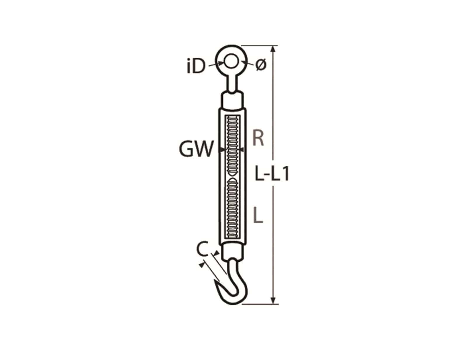 MARINETECH Seilspanner Edelstahl A4, M5, 165 mm, Auge Haken MARINETECH Seilspanner Edelstahl A4, M5, 165 mm, Auge Haken