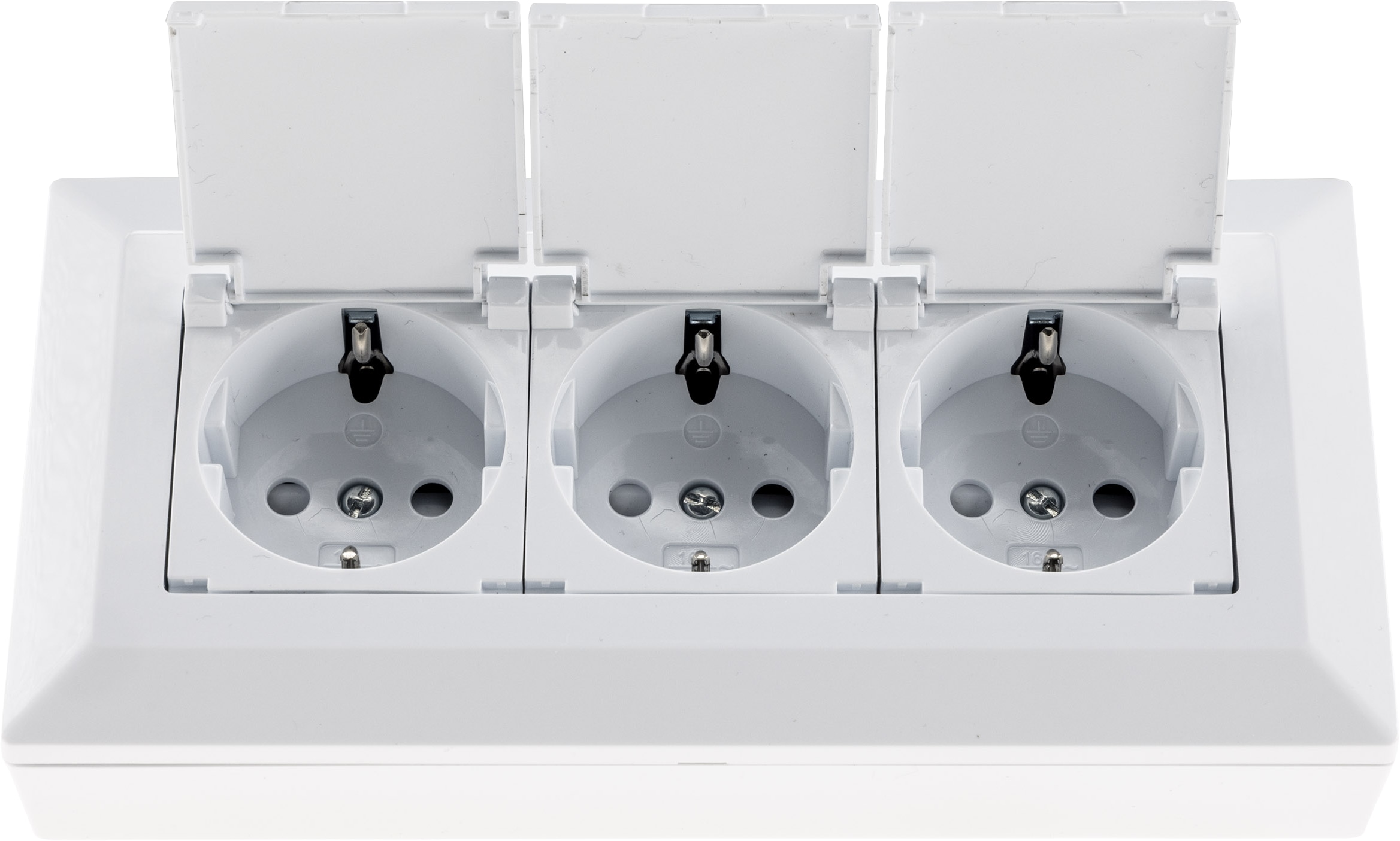 CHILITEC Steckdosenblock 23930, 3-fach, mit Schutzklappen, 250V/16A, weiß