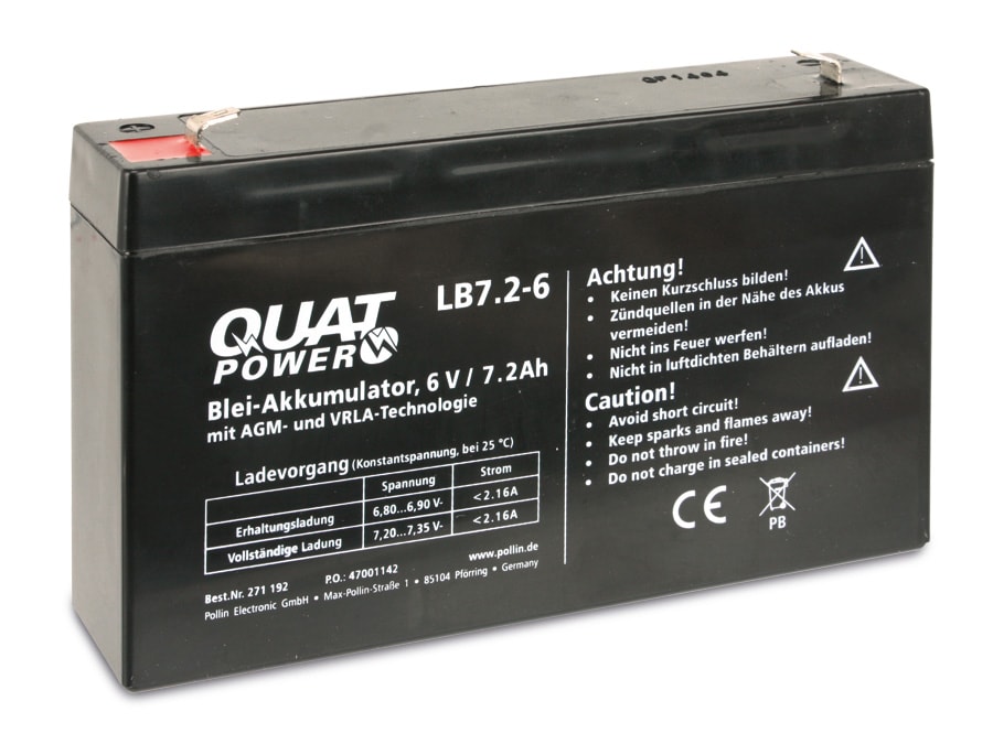 QUATPOWER Blei-Akkumulator LB7.2-6, 6 V-/7,2 Ah QUATPOWER Blei-Akkumulator LB7.2-6, 6 V-/7,2 Ah