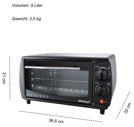 STEBA Mini-Backofen KB 9.2, 9 Liter, mit Backblech, 2 Ebenen, 800W STEBA Mini-Backofen KB 9.2, 9 Liter, mit Backblech, 2 Ebenen, 800W