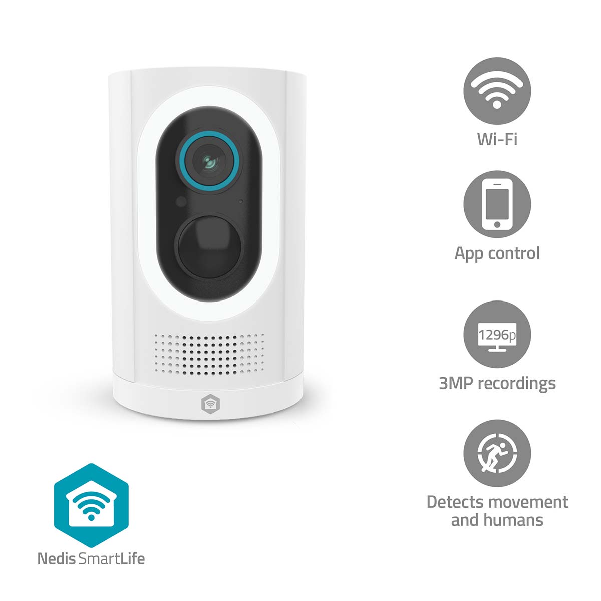 NEDIS SmartLife Außenkamera WIFICBO33WT, 3MP Full HD 1296p, IP65, kabellos, Mensch-Erkennung, Farb-Nachtsicht NEDIS SmartLife Außenkamera WIFICBO33WT, 3MP Full HD 1296p, IP65, kabellos, Mensch-Erkennung, Farb-Nachtsicht