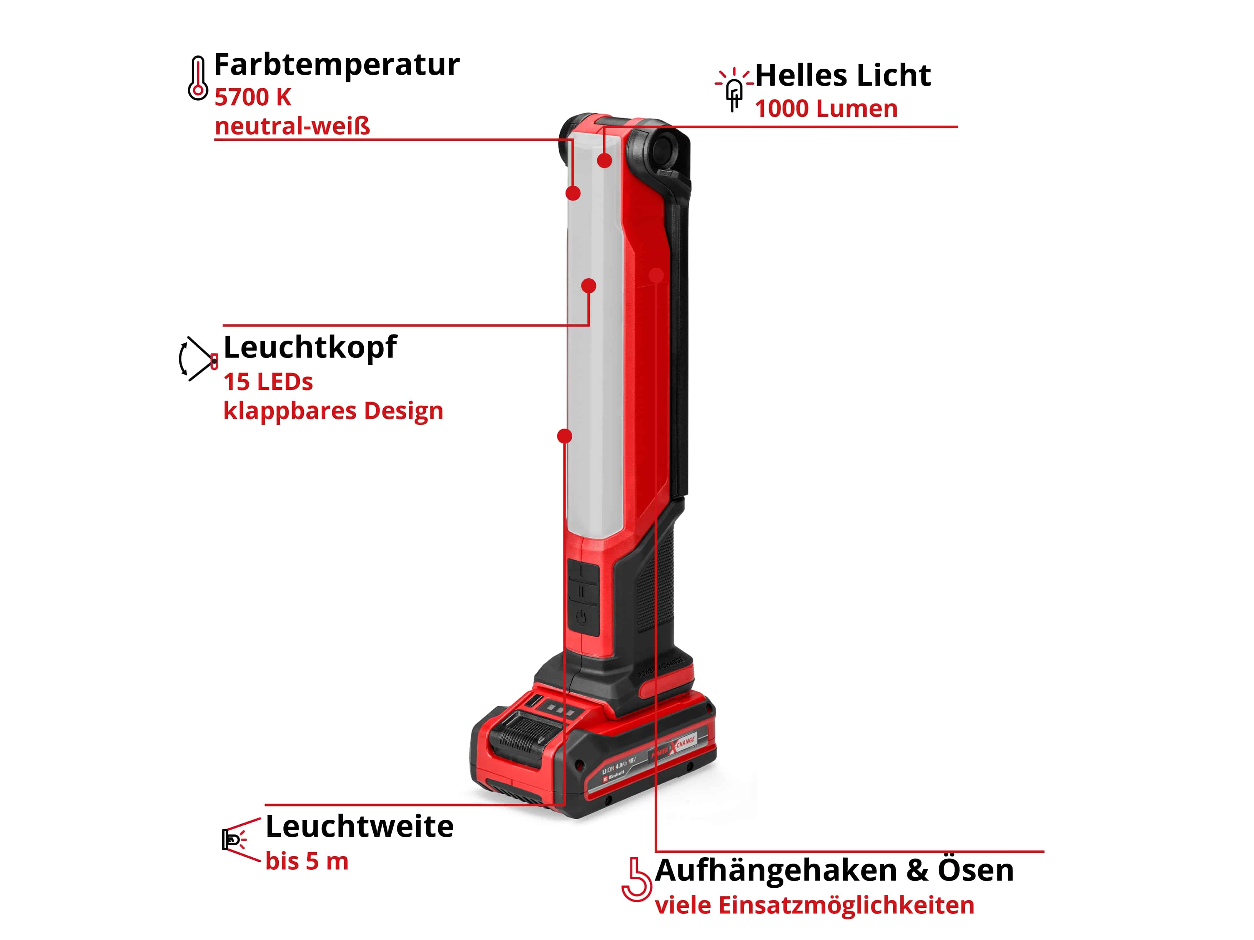 EINHELL Akku-Lampe TE-CL 18/1000 S Li, Solo EINHELL Akku-Lampe TE-CL 18/1000 S Li, 4514180, Solo