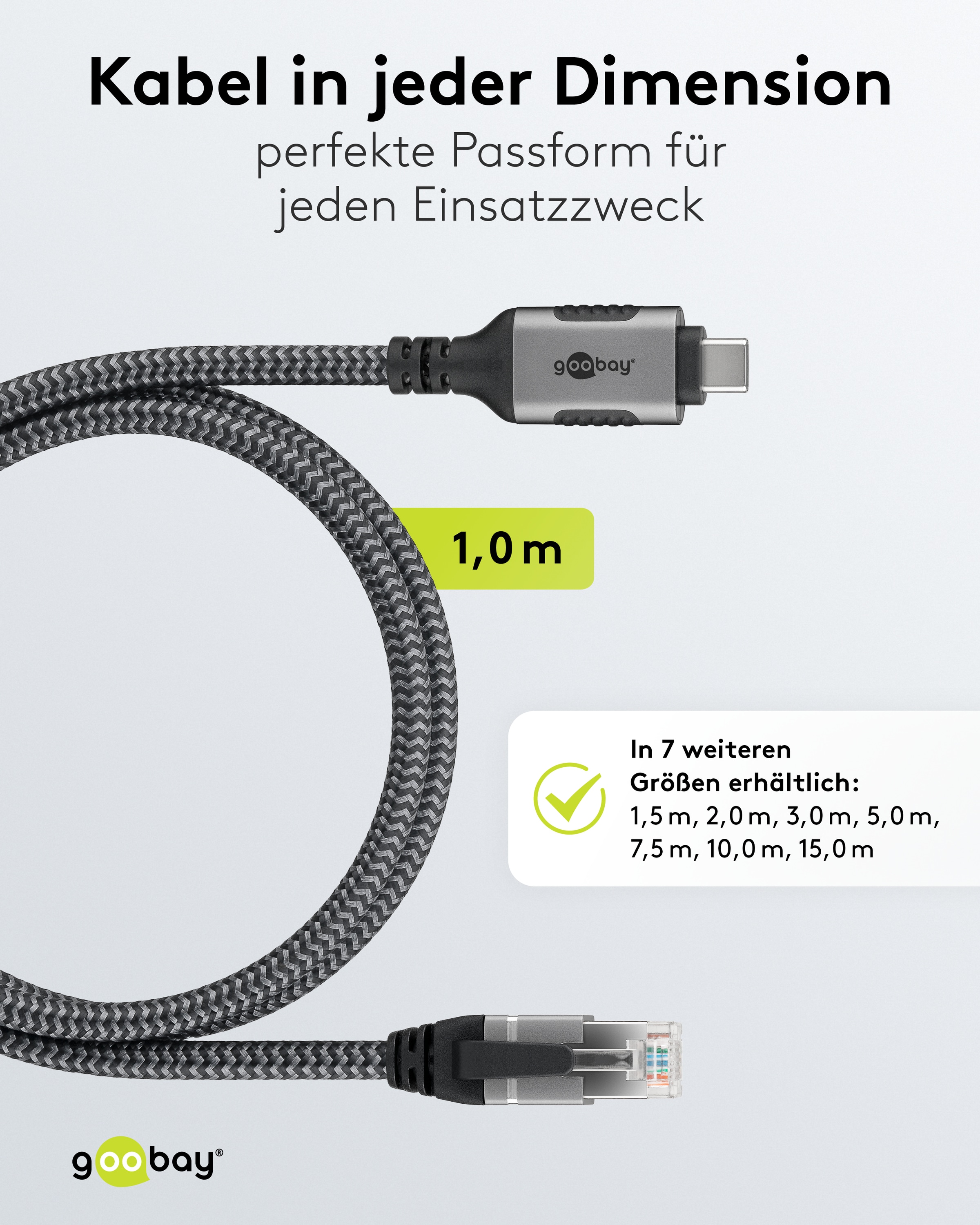 GOOBAY Ethernet-Kabel CAT6 USB-C 3.1 auf RJ45, 1m, schwarz/silber GOOBAY Ethernet-Kabel CAT6 USB-AC 3.1 auf RJ45 1m