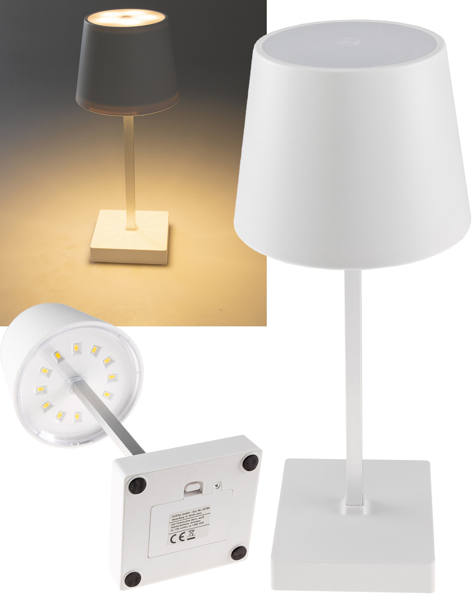 CHILITEC LED Tischleuchte, dimmbar, batteriebetrieben, weiß CHILITEC LED Tischleuchte, dimmbar, batteriebetrieben, weiß
