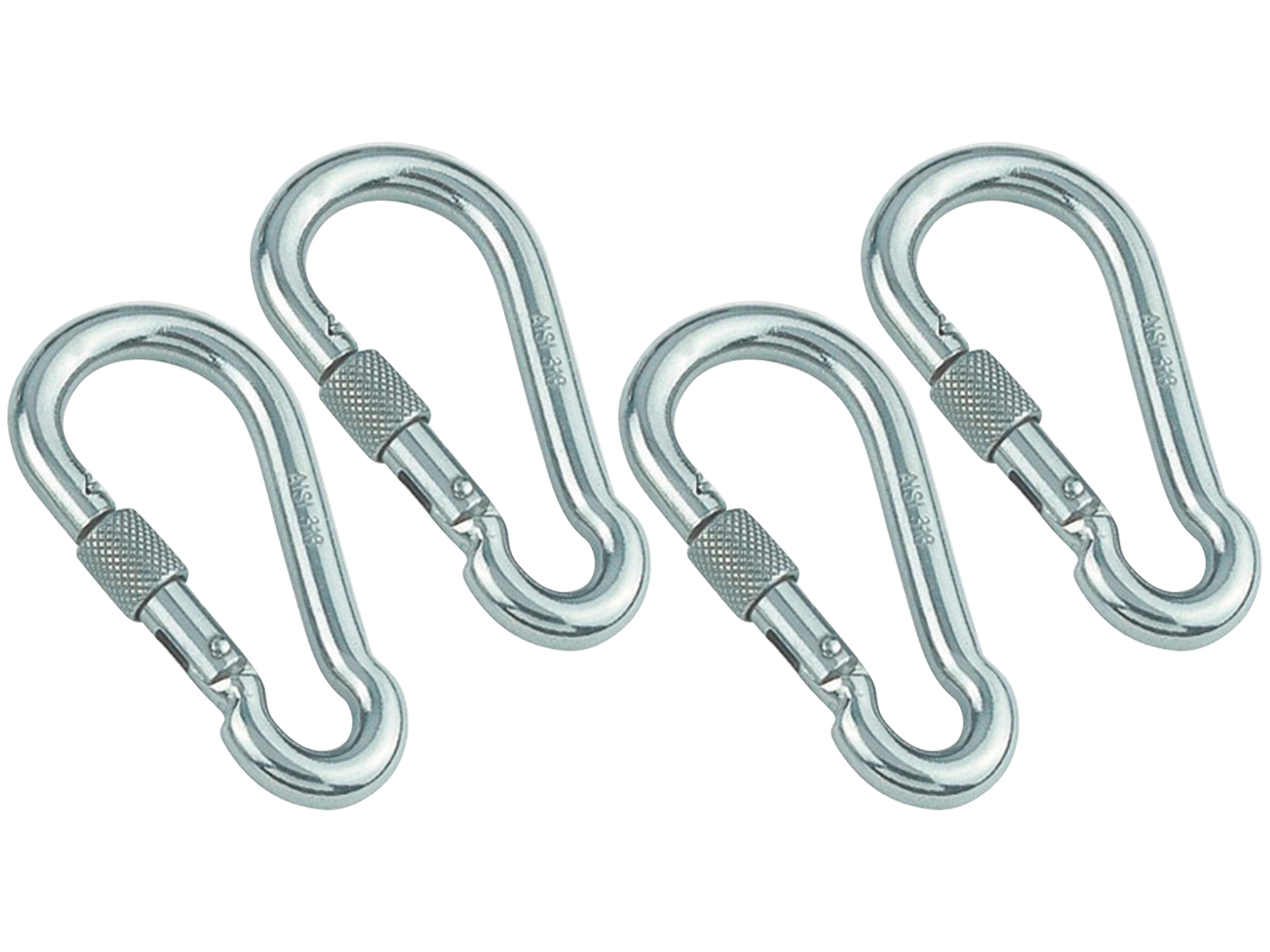 MARINETECH Karabinerhaken, Edelstahl A4, 5x50 mm, mit Sicherheitsmutter, 4 Stück