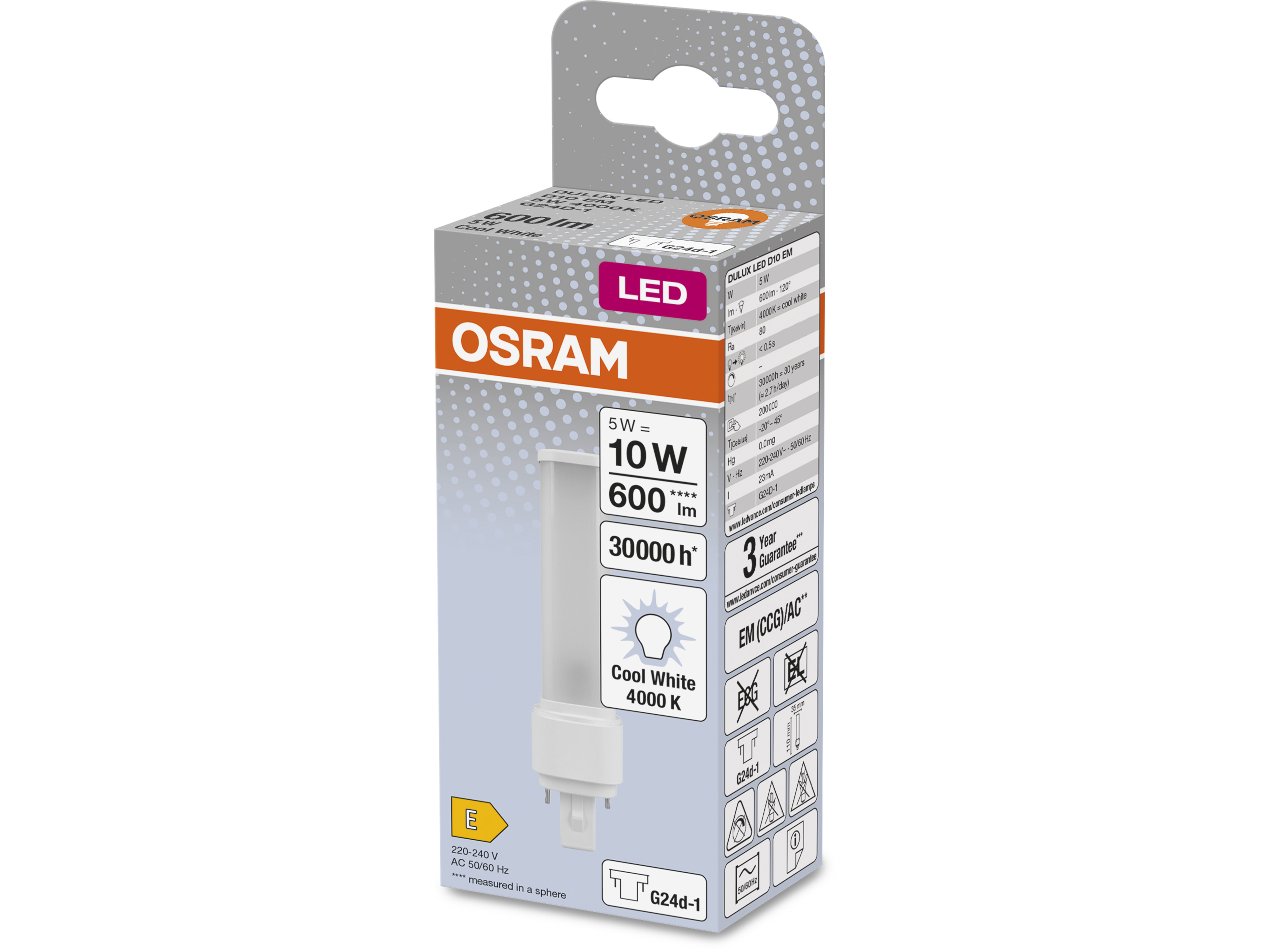 OSRAM LED-Lampe, Dulux D10, G24d-1, EEK: E, 5W, 600lm, 4000K OSRAM LED-Lampe, Dulux D10, G24d-1, EEK: E, 5W, 600lm, 4000K