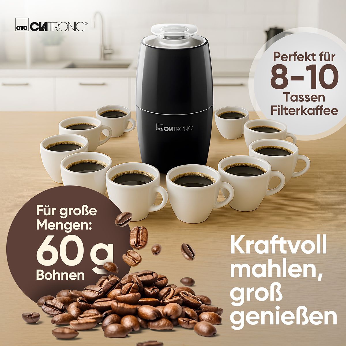 CLATRONIC Kaffeemühle elektrisch, Edelstahl-Schlagmesser, 150 W