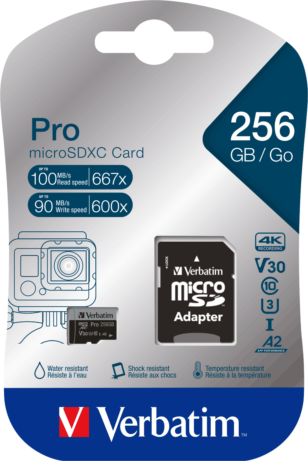 VERBATIM MicroSD-Card Pro, U3, 4K, 256GB VERBATIM MicroSD-Card Pro, U3, 4K, 256GB