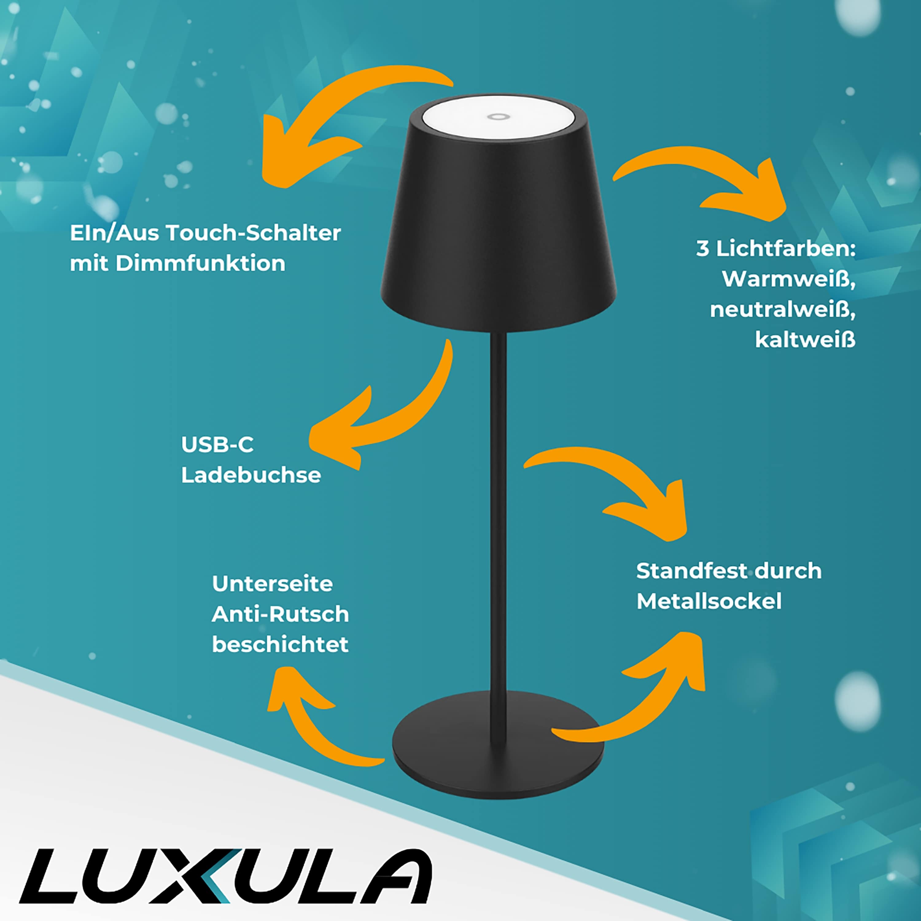 LUXULA LED-Akku-Tischleuchte LX700160, 3W, 200lm, Dimm- und CCT-Funktion LUXULA LED-Akku-Tischleuchte LX700160, 3W, 200lm, Dimm- und CCT-Funktion