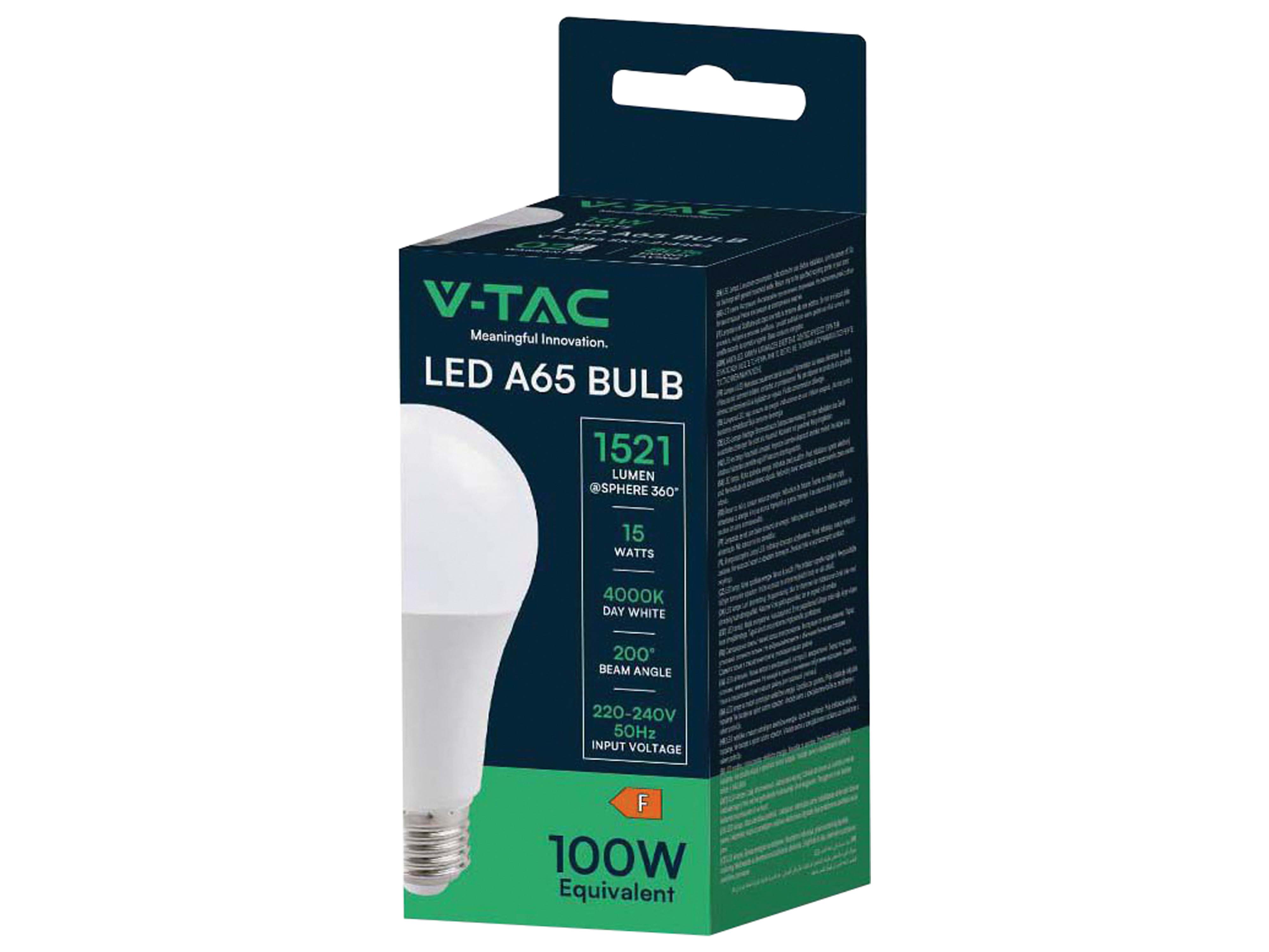 V-TAC LED-Lampe, Tropfenform, E27, EEK: F, 15W, 1521lm, 4000K V-TAC LED-Lampe, Tropfenform, E27, EEK: F, 15W, 1521lm, 4000K