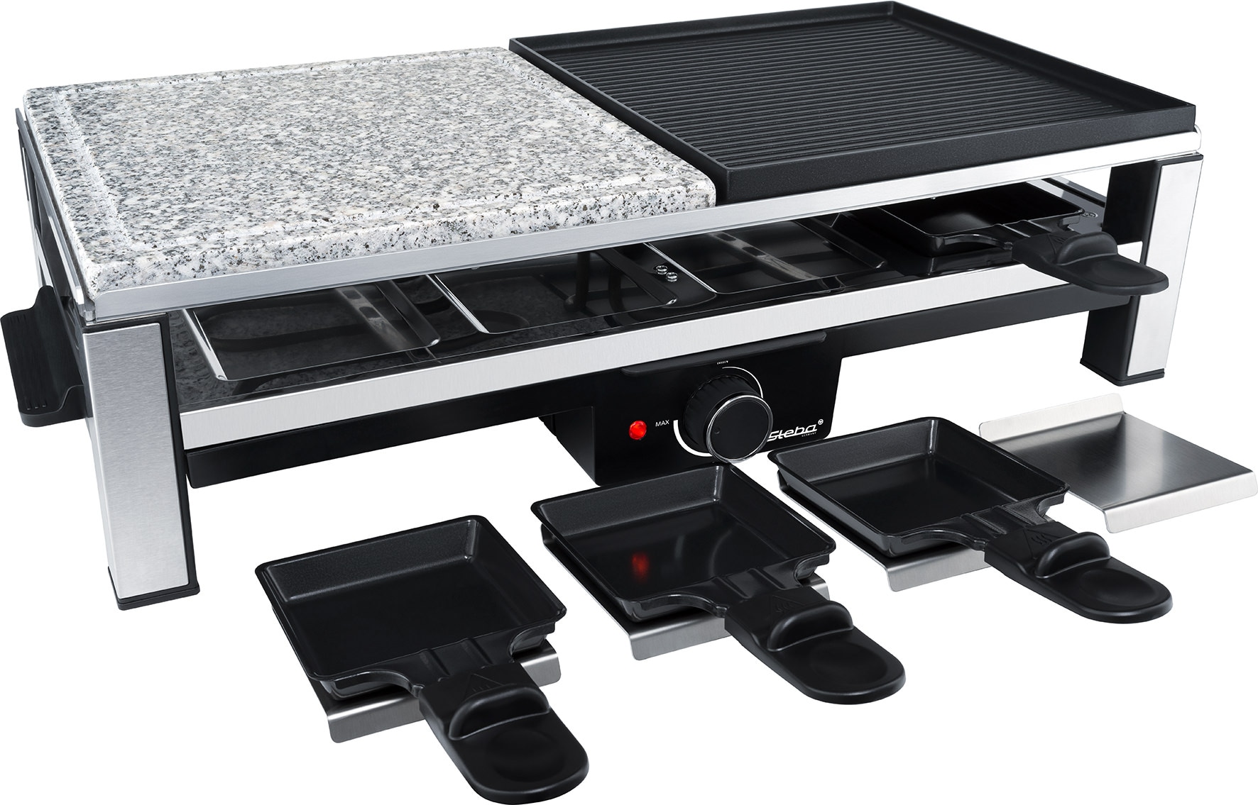 STEBA Multi Raclette RC 108, Naturstein & Alu-Druckguss, Grillfläche 50 x 25 cm