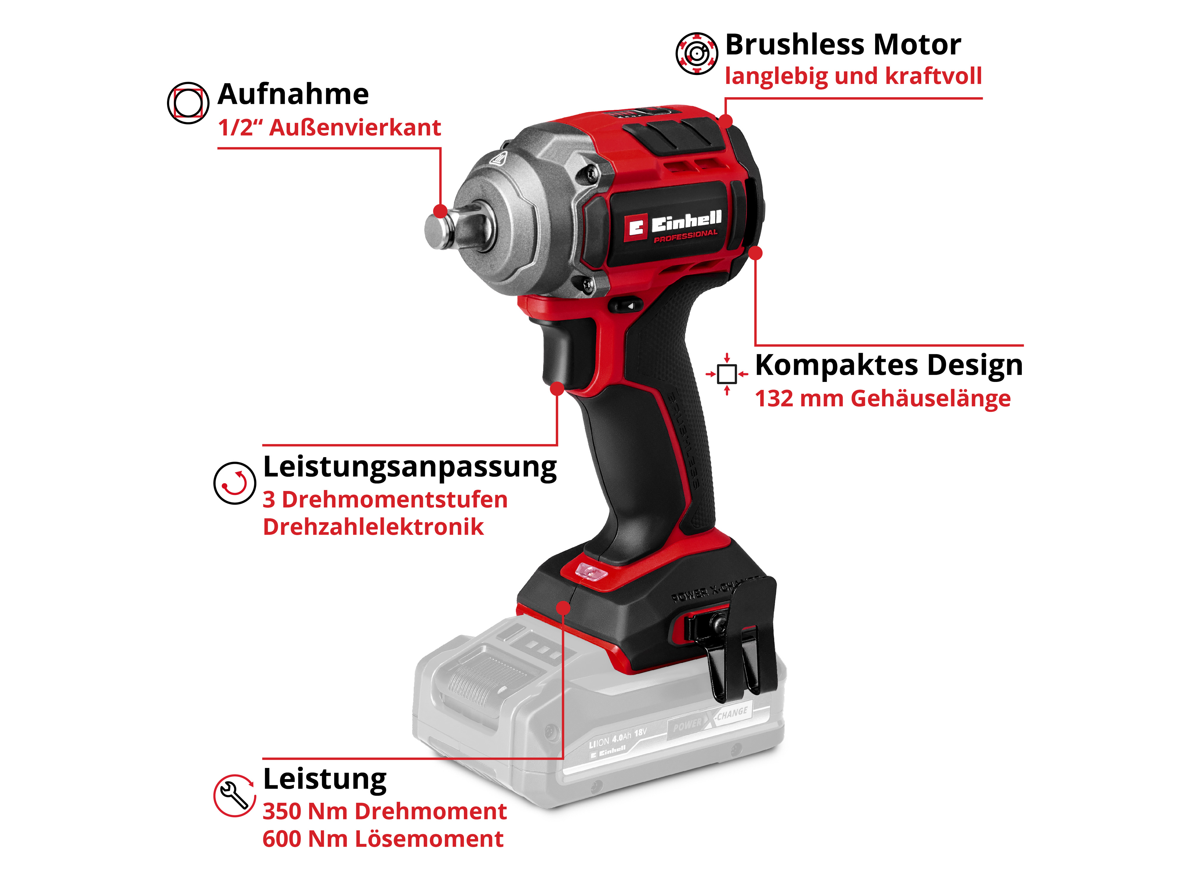 EINHELL PROFESSIONAL Akku-Schlagschrauber TP-CC 18/350-C Li BL, 4510055, Solo EINHELL PROFESSIONAL Akku-Schlagschrauber TP-CC 18/350-C Li BL, 4510055, Solo