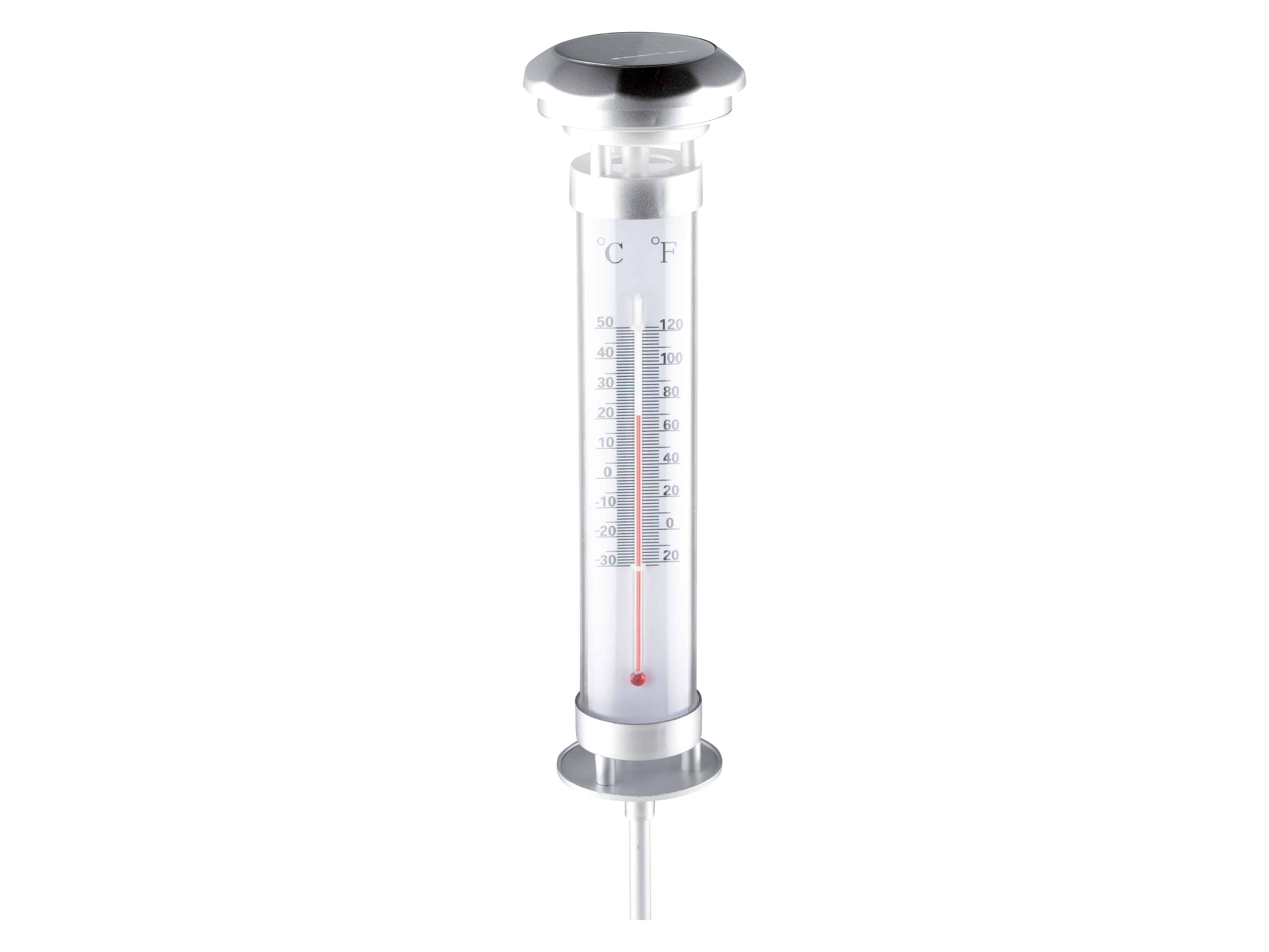 GRUNDIG Gartenthermometer mit Solarlampe, silber GRUNDIG Gartenthermometer mit Solarlampe, silber