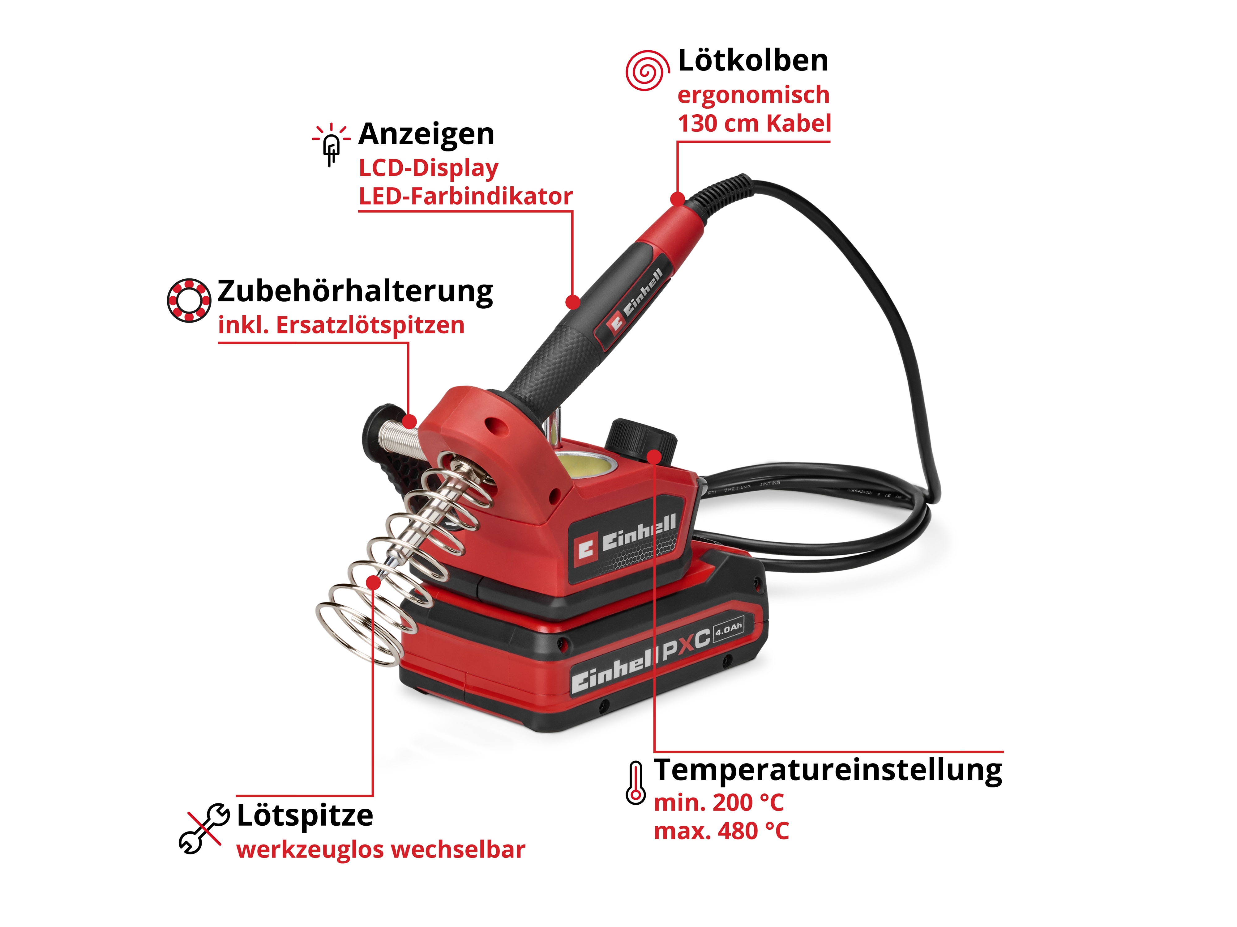 EINHELL Akku-Lötkolben TE-SI 18/480 Li E, 4520400, Solo EINHELL Akku-Lötkolben TE-SI 18/480 Li E, 4520400, Solo