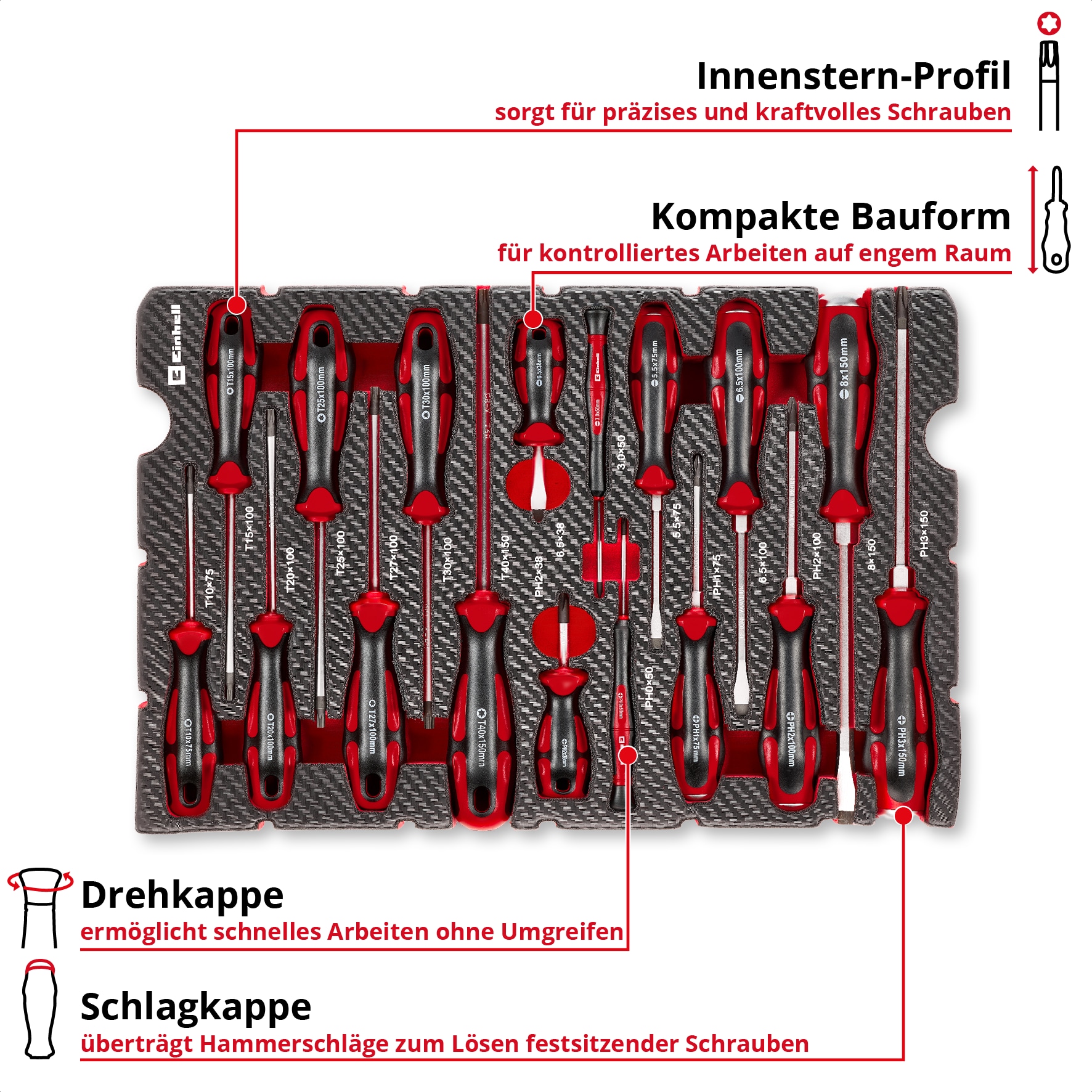EINHELL E-Case-Einleger Schraubendreher, 370525, 17-teilig EINHELL E-Case-Einleger Schraubendreher, 370525, 17-teilig